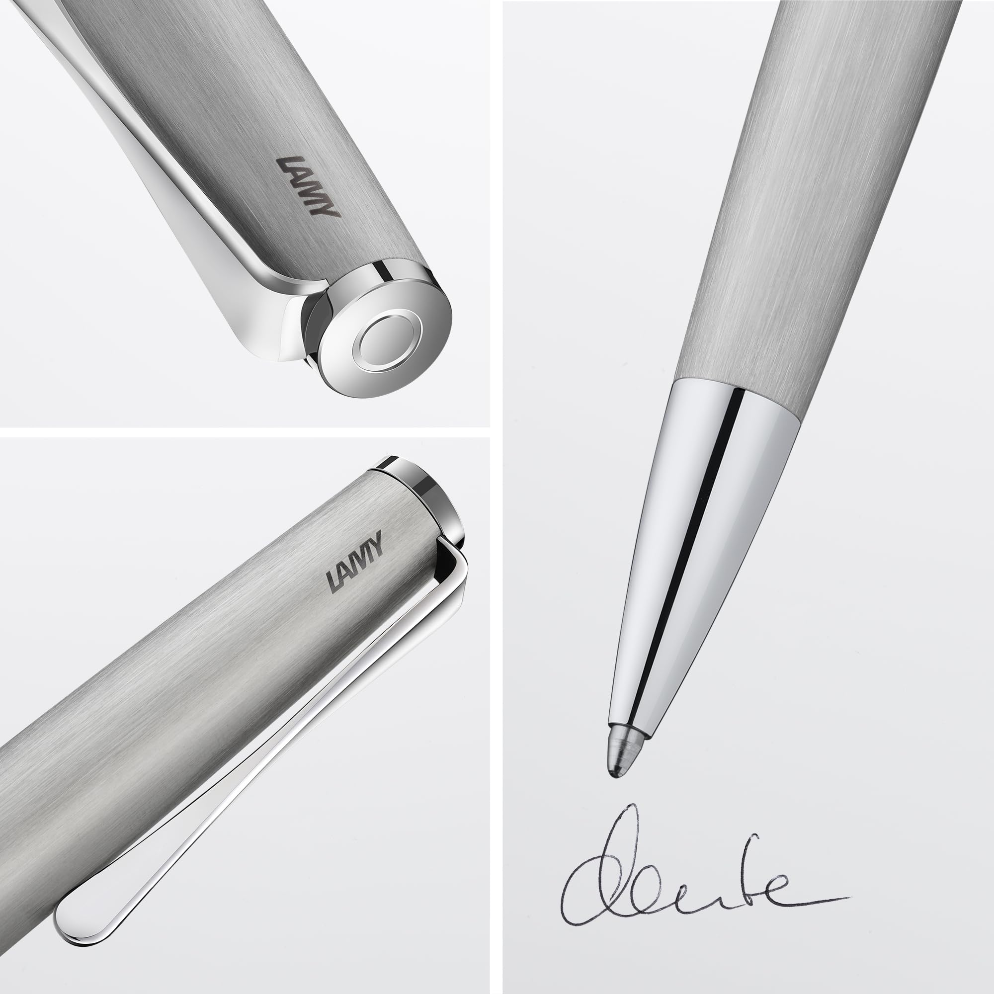 Lamy studio brushed Kugelschreiber in Stichbreite M | Lamy Kugelschreiber in elegantem Gehäuse aus Edelstahl – mit propellerförmigem Clip – inkl. Großraummine M 16 in schwarz