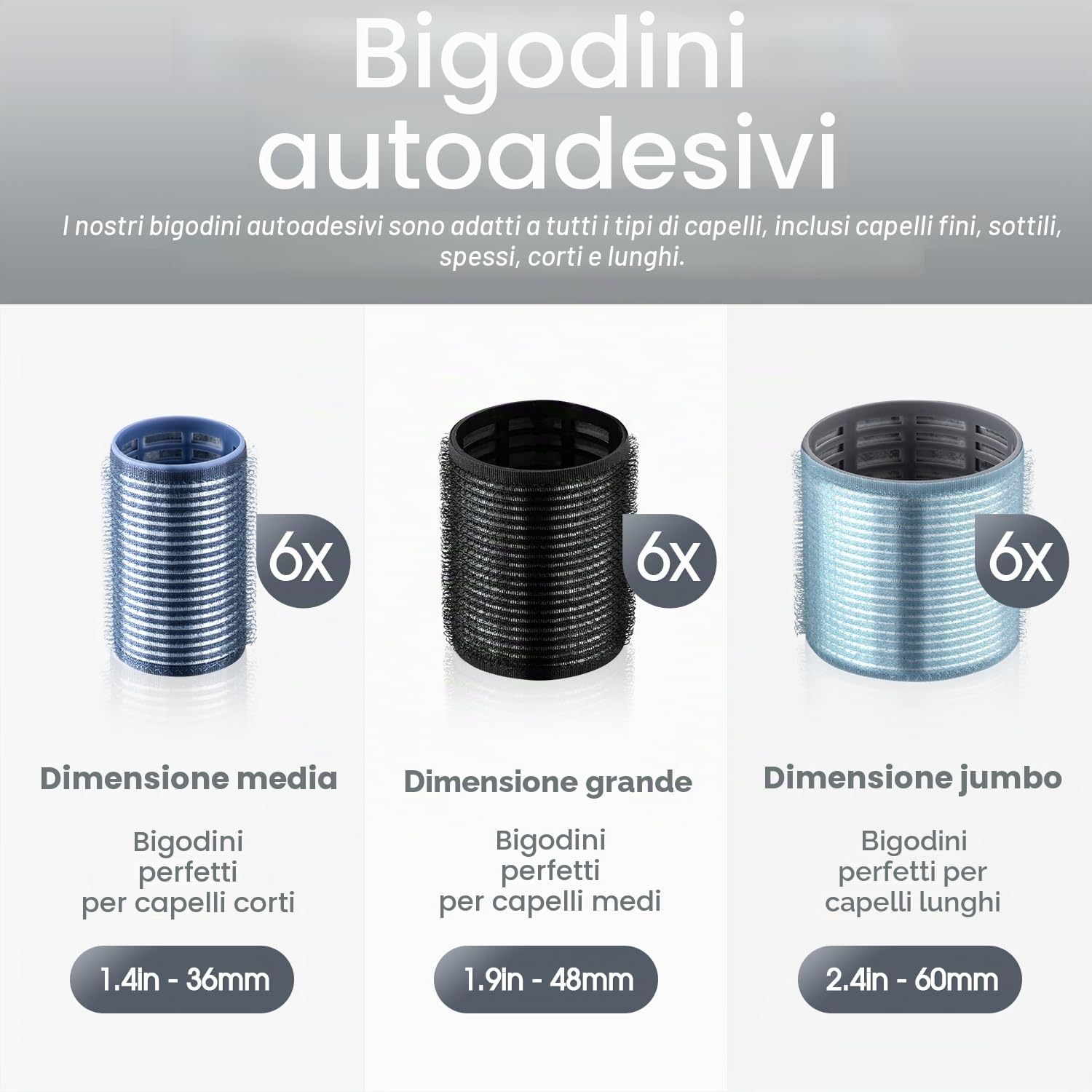 18 Pezzi Bigodini Termici Ceramici,Heatless Hair Curler Rollers,Bigodini Grandi per Volume per Ciuffo Adatto a Donne con Capelli Lunghi e Corti,3 Dimensioni(60,48,36 mm)