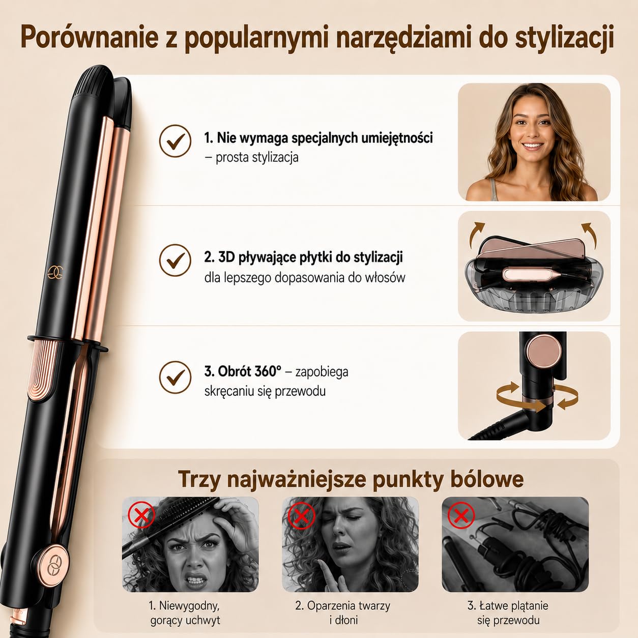 Golden Goods 2 w 1 Prostownica i Lokówka – Black/Rosé Edition – Profesjonalna prostownica z 12 ustawieniami temperatury do 230°C i wyświetlaczem LCD – Do wszystkich rodzajów włosów
