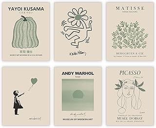 Sage Green Matisse Room Decor Aesthetic Abstract Wall Art Exhibition Posters Minimalist picasso Line Art Boho Prints for Aesthetic Room Bedroom Living Room Gallery Wall Decor | Pack of 6, Unframed 8x10