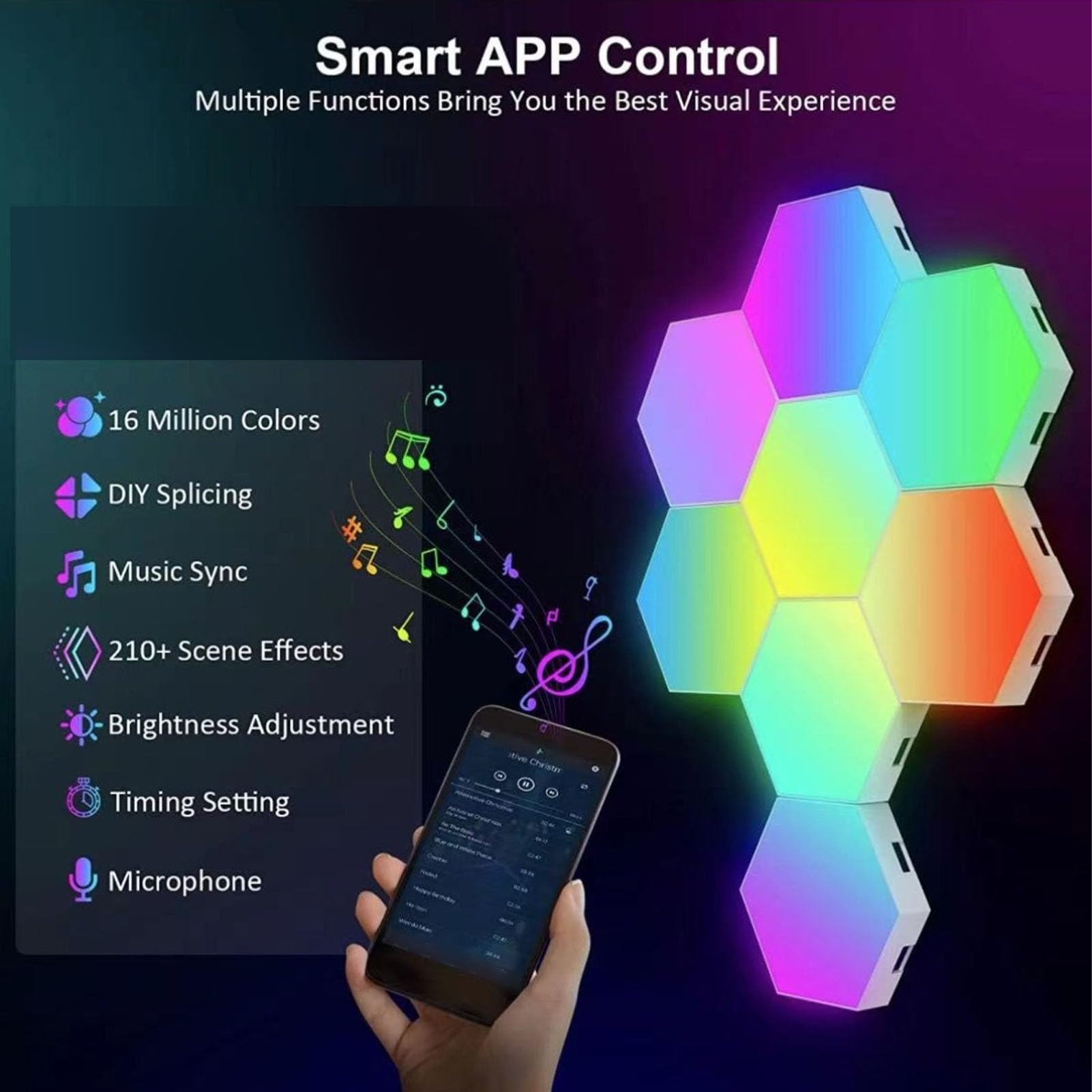 Sonew Juego de 10 Paneles LED Hexagonales WiFi RGB con APP Pro Control Remoto Sincronizaci n de M sica y Modos Din micos para Decoraci n de Pared Sala de Juegos y Hogar