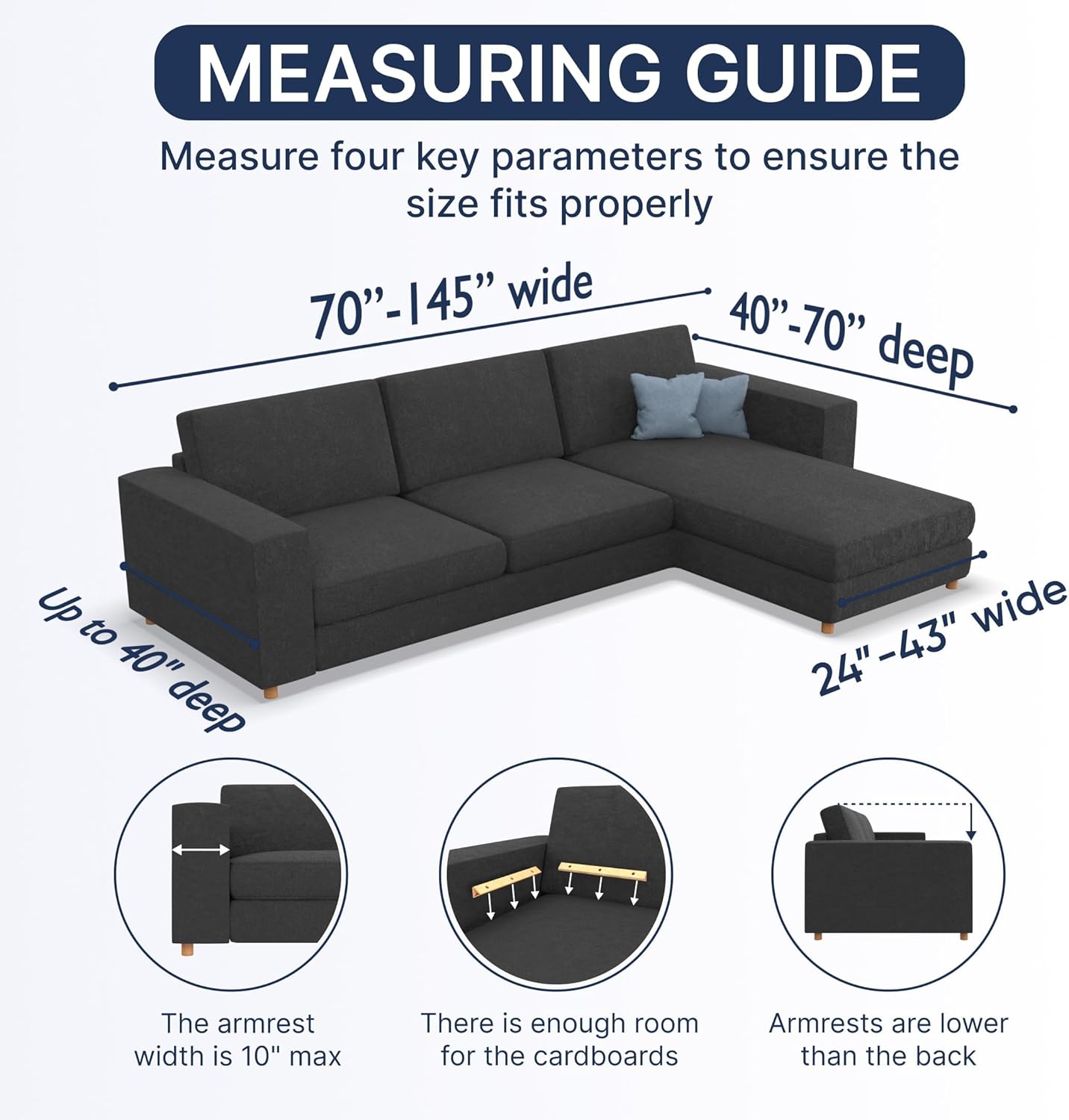 PAULATO BY GA.I.CO. Stretch Sectional Sofa Slipcover – 1-Piece L Shape Couch Cover – Machine Washable Bi-Elastic Furniture Protector – Brown (Right-Facing Chaise)