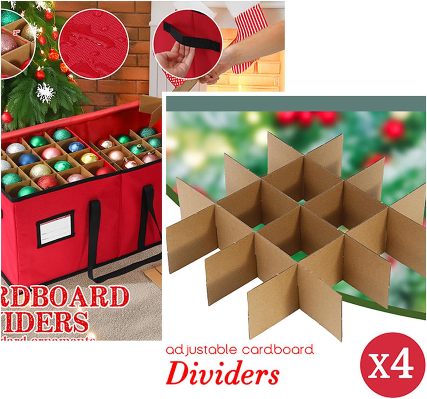Ornament Storage Box – 61x30x30cm Large Adjustable Detachable Container, Holiday Storage Bin, Multi-Purpose Organizer for Decorations | Jewelry Balls Glass Cards | Seasonal Holiday Item Uses