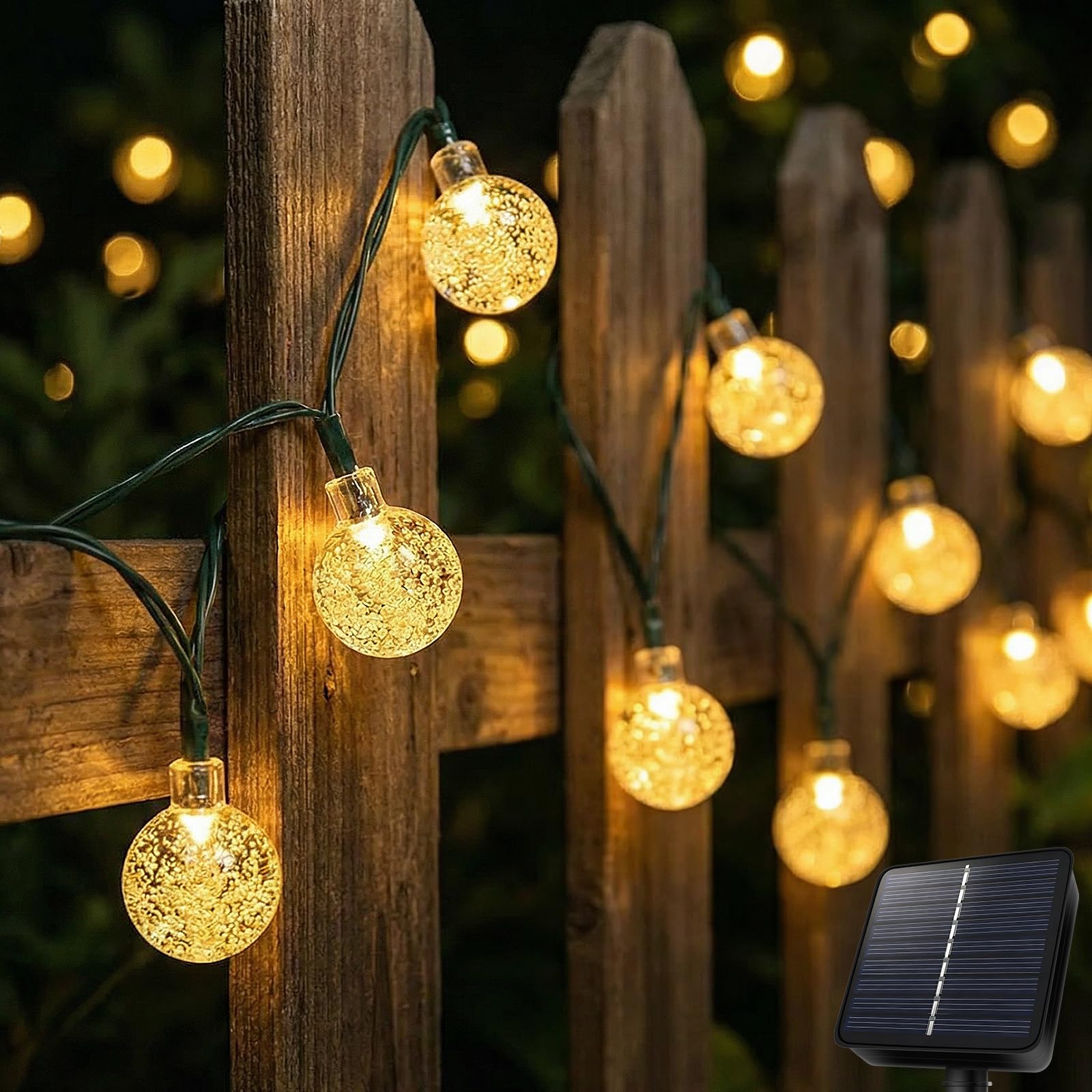 AGOTD Cadena de luces solares para exteriores, 40 LED, cadena de luces solar con temporizador, IP65, 8 modos, bolas de cristal, resistente al agua, para jardín, balcón, terraza, Navidad, bodas