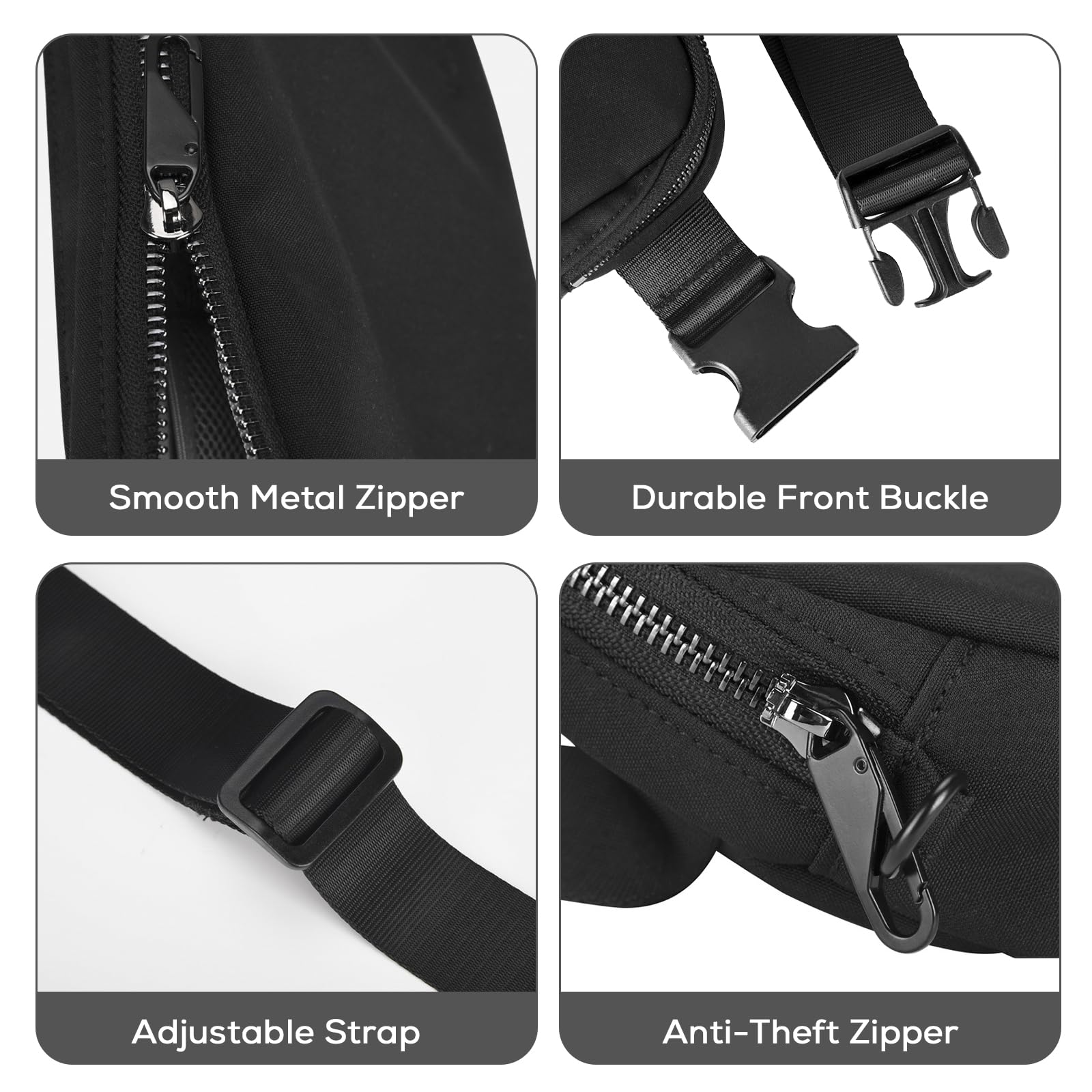 Cangurera negra antirrobo para mujeres de viaje, pequeña riñonera para hombre, con correa ajustable y bolsillo trasero, resistente al agua, elegante para adolescentes y niños, Negro -, S, Elegante