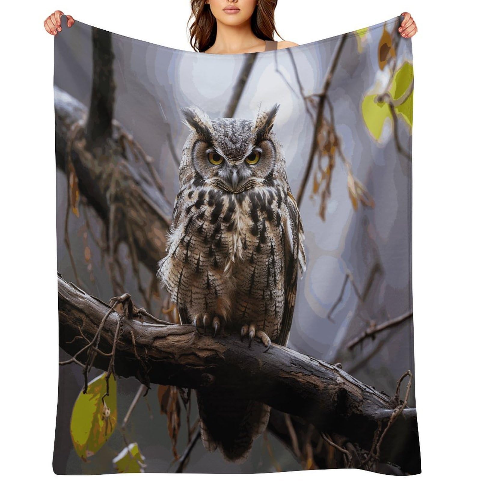 Flannel Fleece Throw Blanket - 50"x60" Super Soft Plush,Lightweight Wrinkle Resistant Cozy Owl on A Branch Blanket for Couch Sofa Bed Travel Camping and Gift