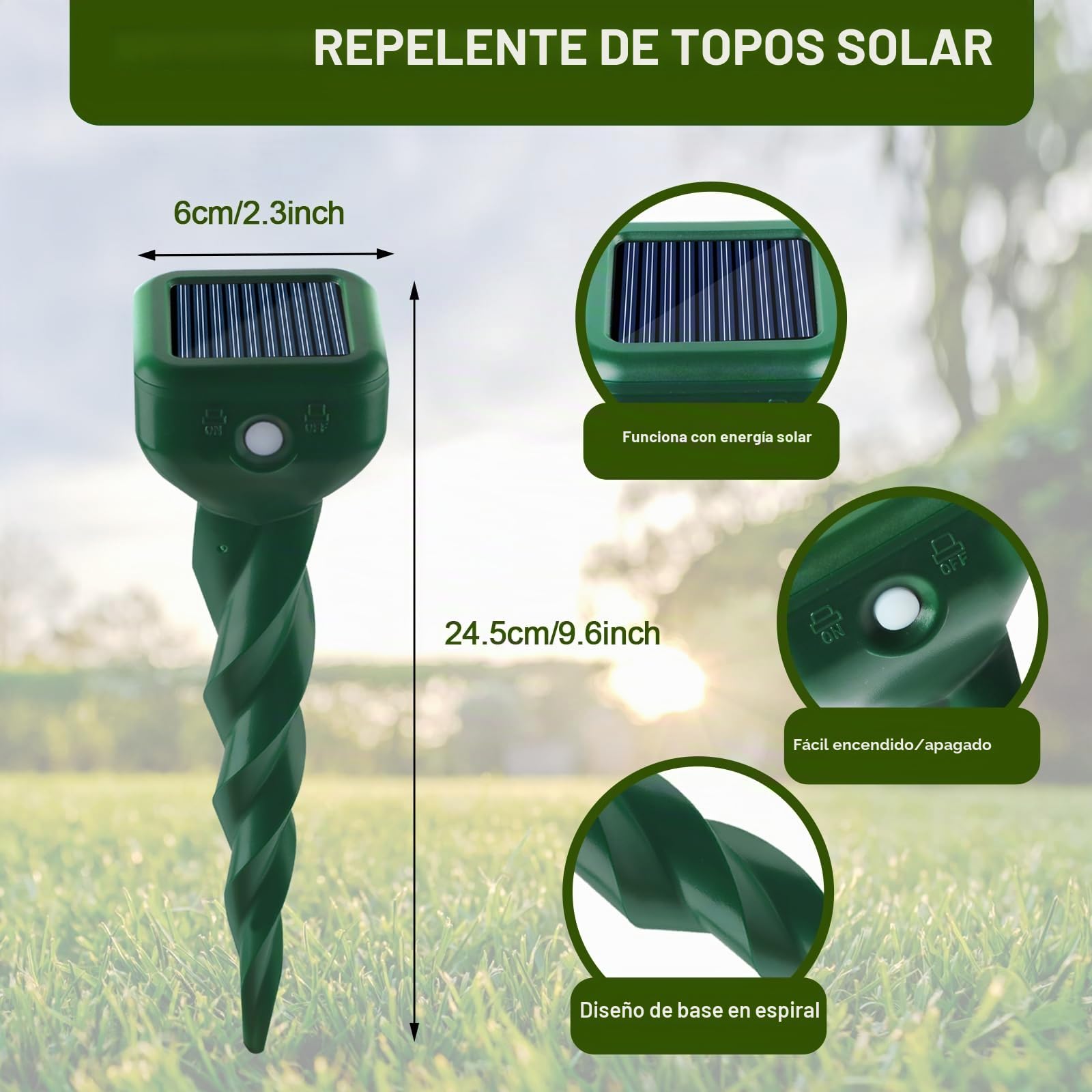 TEPENAR Juego de 2 repelentes de topos por ultrasonidos contra topos, ratones, serpientes, marmotas (IP65 impermeable) para jardín, césped, patio