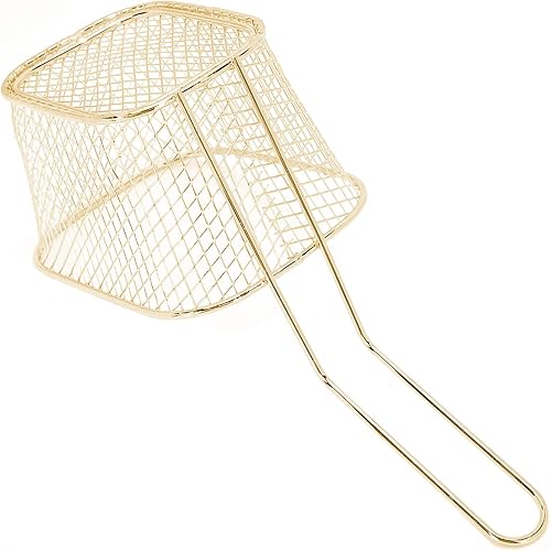Miniatura 7 de Cesta de red para freír de acero inoxidable, diseño flexible, colador de cocina para papas fritas comida herramienta de cocina (dorado)