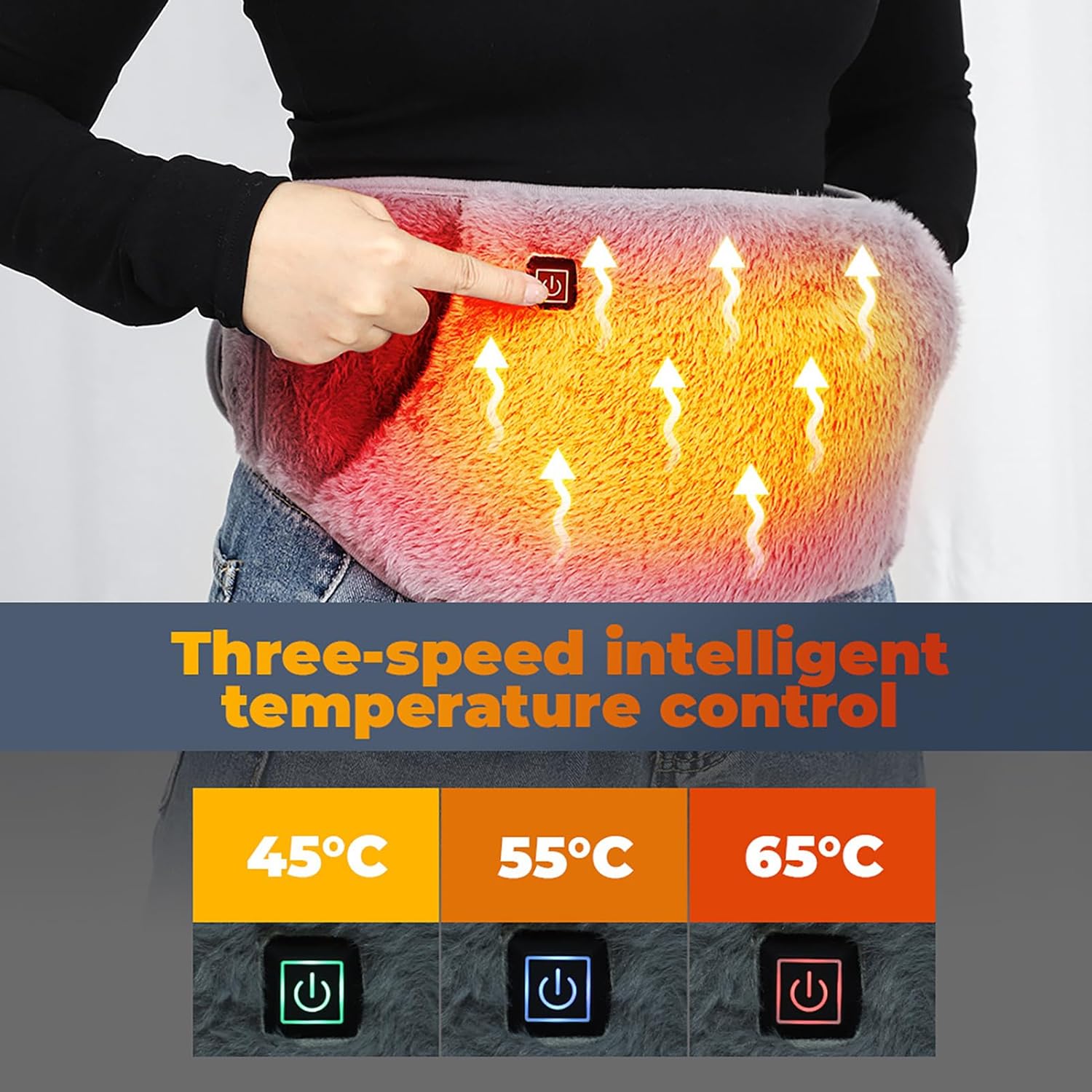 USB Powered Heating Waist Belt, Heating Pad with Hand Pockets, Electric Heated Waist Belt for Period Cramps Body Joints Pain, Three - Level Temperature Control, Grey - Image 5