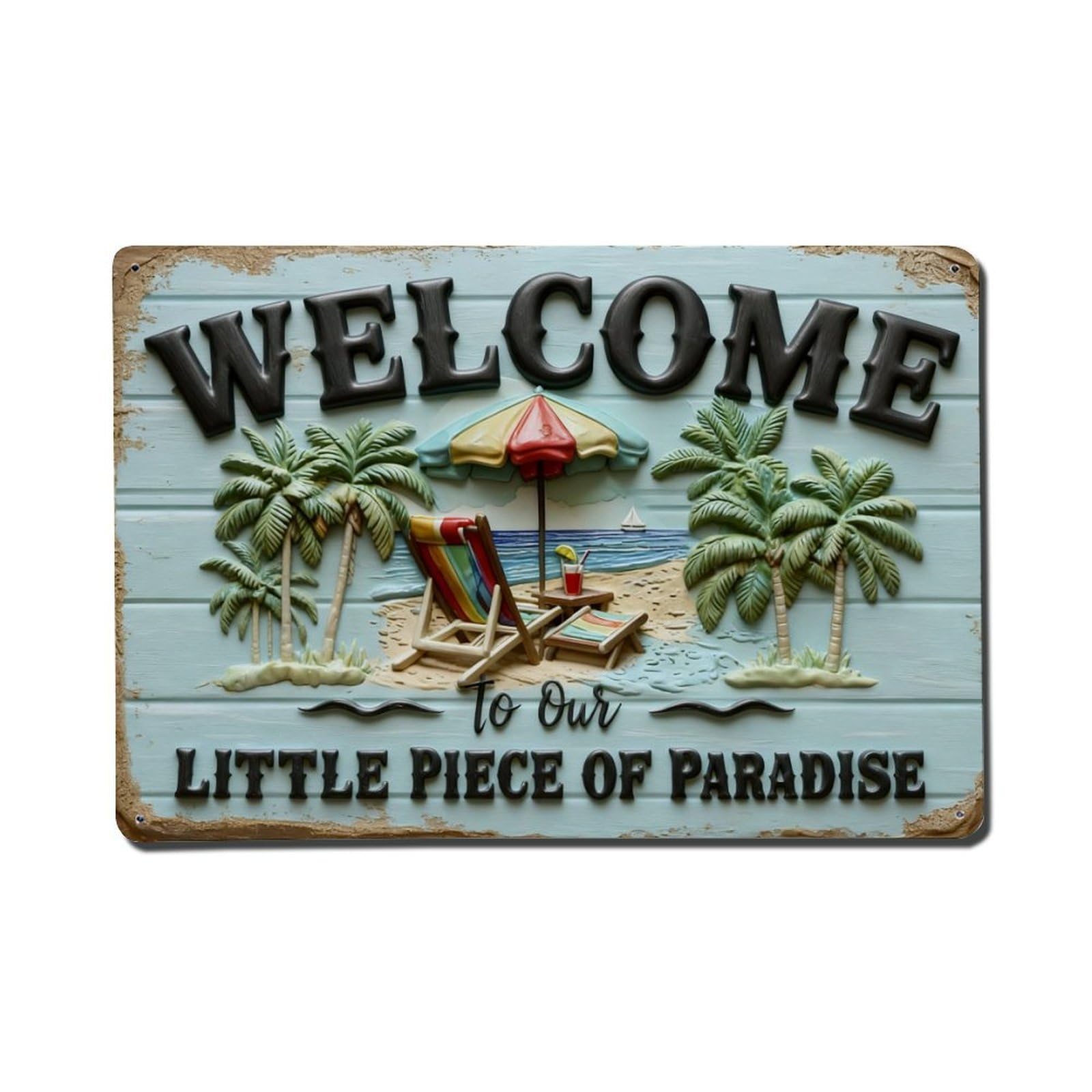 Iageret Vintage Welcome To Our Little Piece Of Paradise Metal Tin Sign Retro Wall Decor, Bar Garage Cafe Kitchen Home Wall Art Poster Decoration 8X12inches