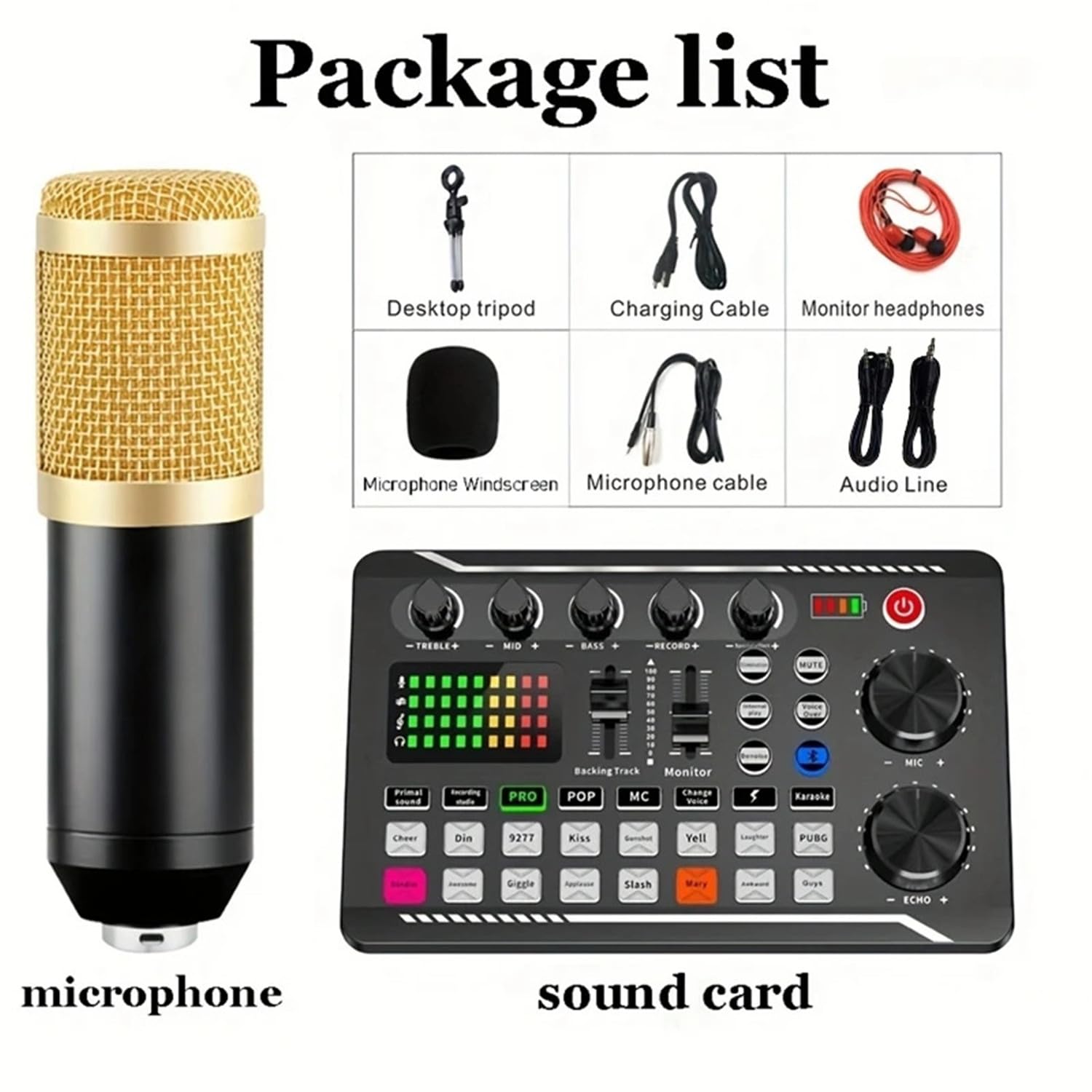 Podcast Bundle BM-800 Microfono a condensatore con kit scheda audio live F998 Attrezzatura Cambia voce e funzioni mixer per PC Studio Recording Broadcasting