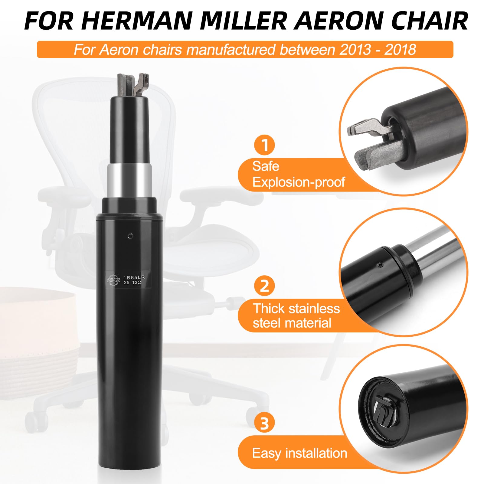 Cilindro di sollevamento del gas per sedia Herman Miller Aeron, 4 pistoni idraulici con 500 libbre, parte #7 1B65LR