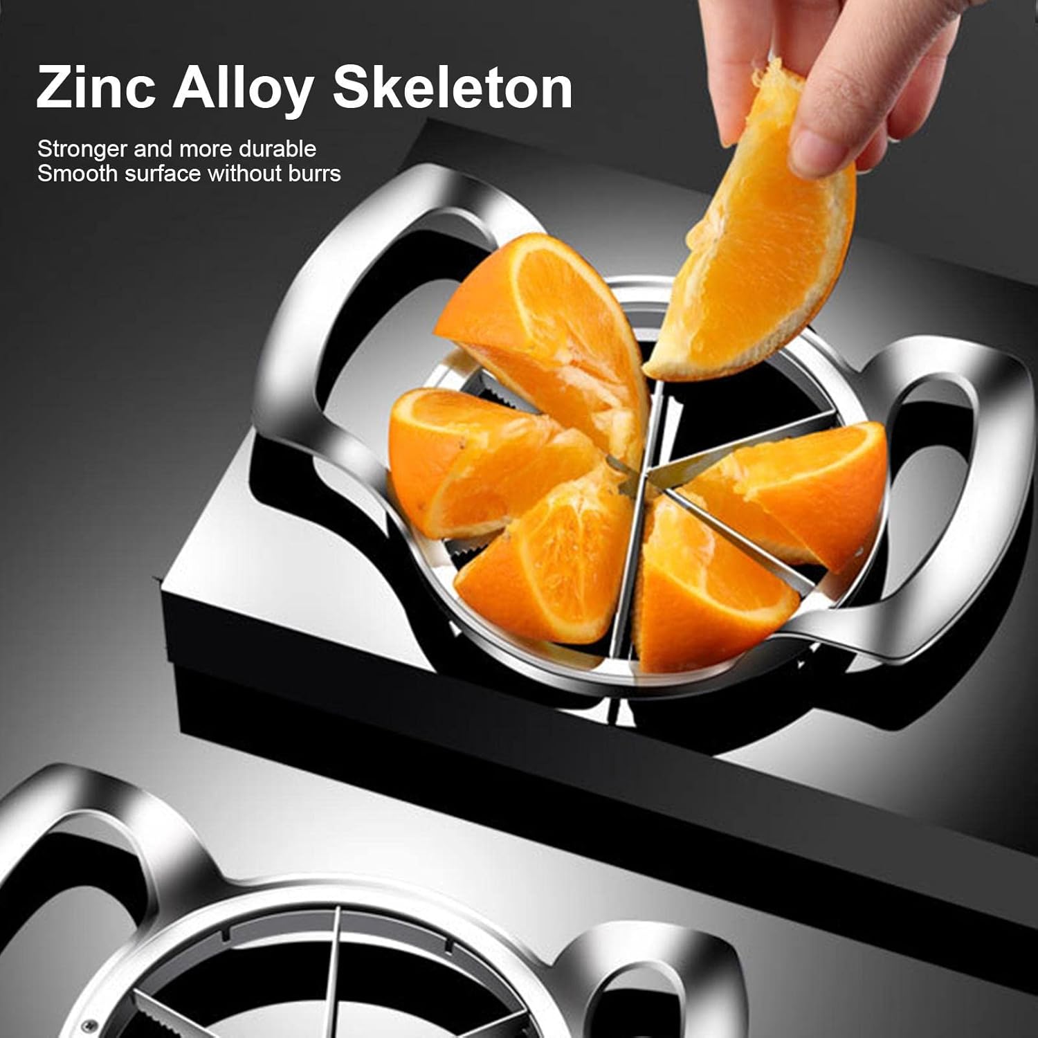 Stainless Steel Orange Slicer with 6 Blades and Ergonomic Handle Heavy Duty Sturdy Divider Kitchen Gadget for Orange Dragon Fruit/118