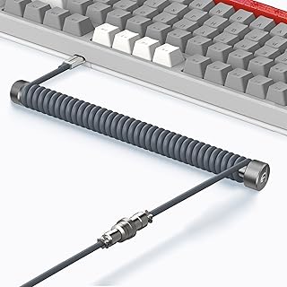 MAMBASNAKE C01 Custom Coiled Keyboard Cable and Metal Aviator Cable Winder Set - Aviator Cable Fixed Rod + TPU Coiled USB C Cable with Detachable Metal Aviation Connector for Gaming Keyboard - Grey