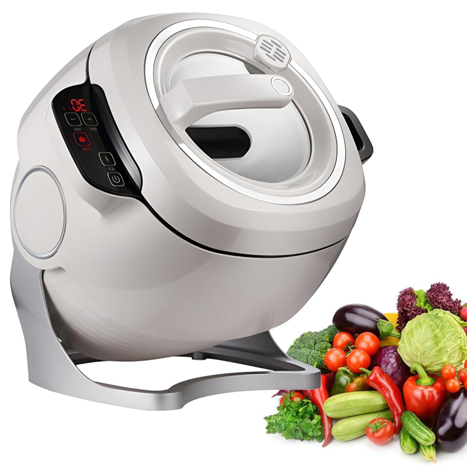 Máquina de freír automática de 6 L, olla inteligente de wok de 2000 W, agitación automática de 360°, ajuste de calor de 3 niveles, olla antiadherente para arroz, carne, verduras, guisos