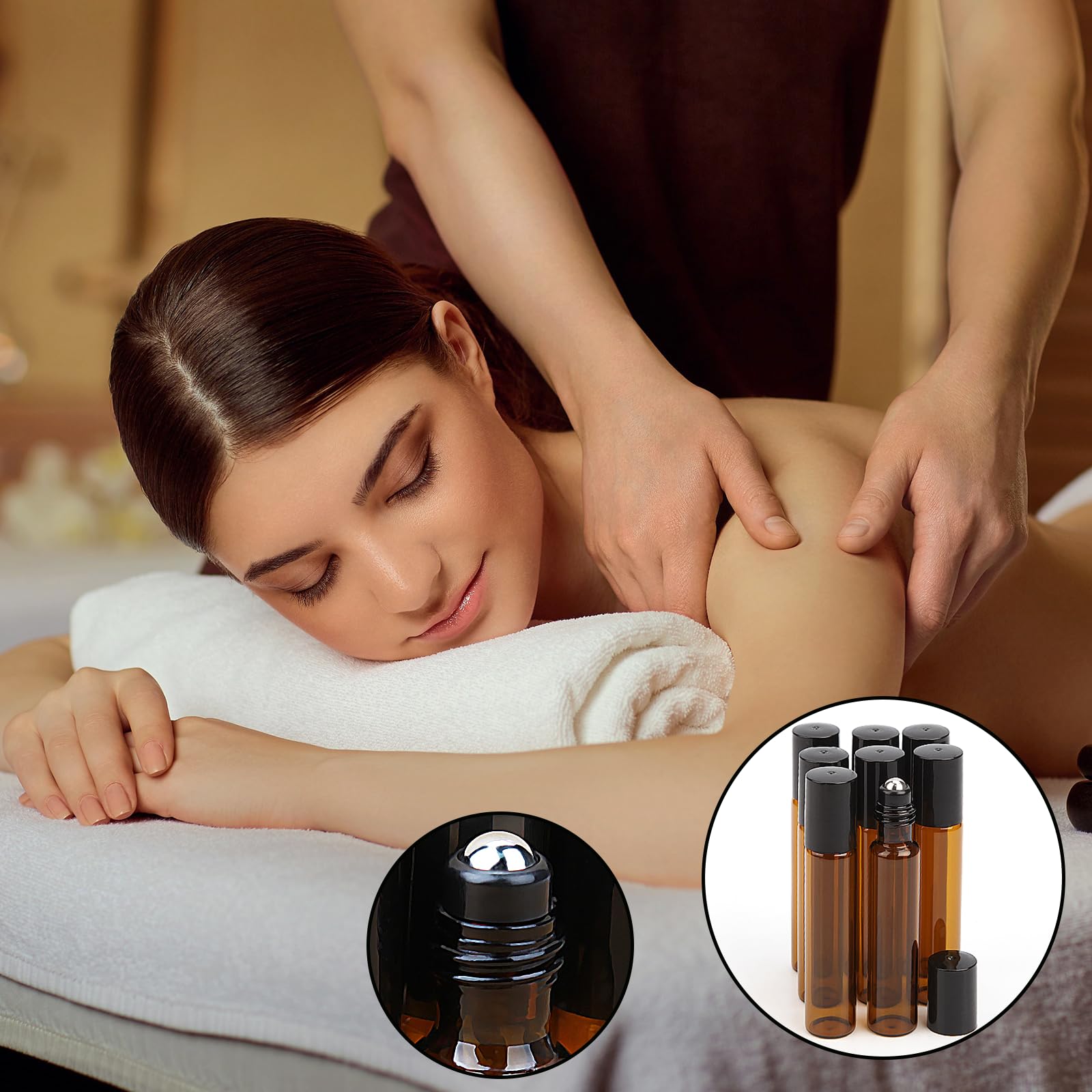 DKBT 30 bottiglie vuote da 10 ml, rollon, per olio essenziale, marrone, rollon, per oli con rullo in acciaio inox, oli essenziali, lozioni, profumi, massaggi
