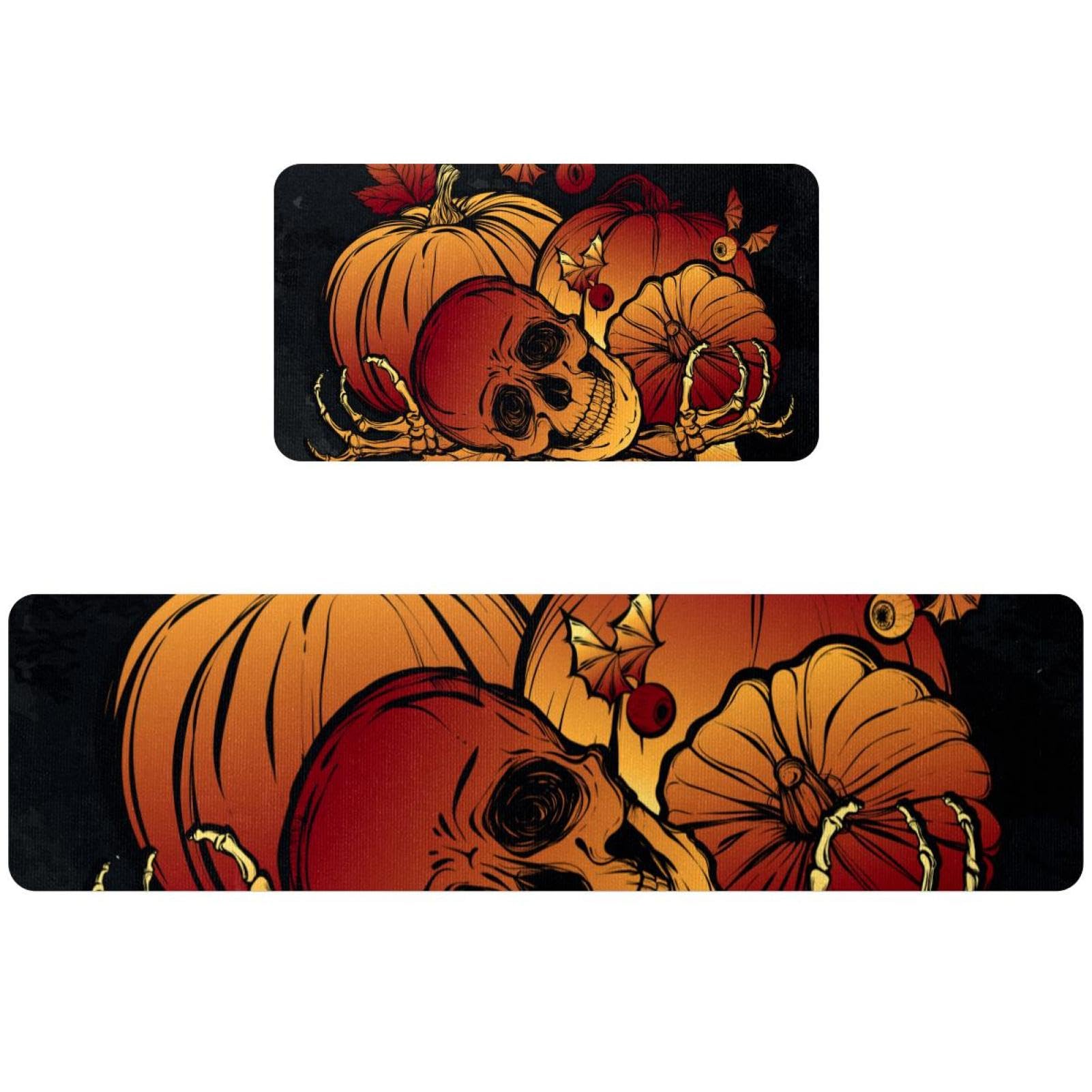 Tapis de cuisine d'Halloween à motif de tête de mort pour buanderie et couloir