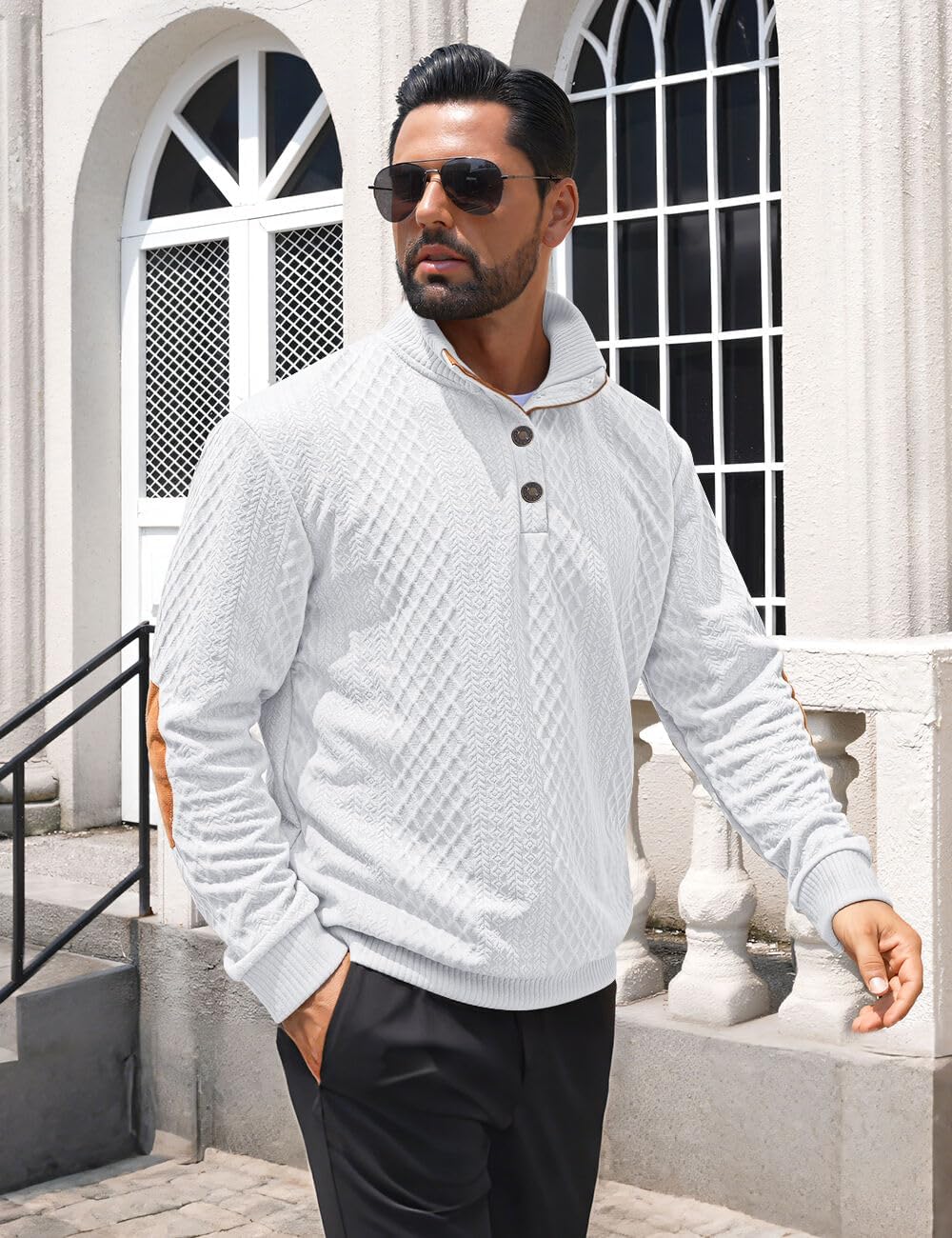 Men's Casual Sweatshirt Pullover Sweater Casual Long Sleeve Stand Collar Quarter Button Sweaters - Image 4