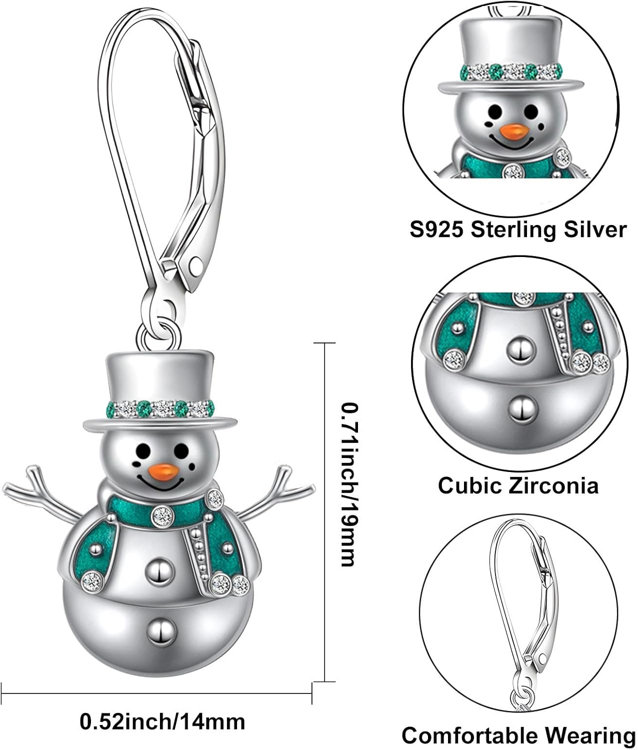 S925 Sterling Silver Snowman Dangle Drop Earring for Women Christmas Earring Jewelry Gifts Snowman Leverback Earring - Image 6