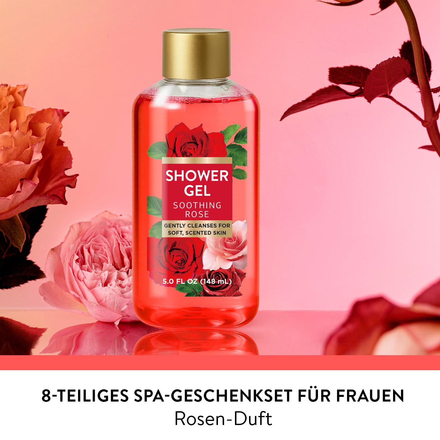 Zestaw Prezentowy Spa 8 sztuk dla Kobiety, Róża Zestaw do Kąpieli i Pielęgnacji Ciała dla Niej, Żony, Kosz Samoopieki z Pędzelkiem do Maseczki, Długą Myjką, Prezent Urodzinowy i Świąteczny dla Kobiety