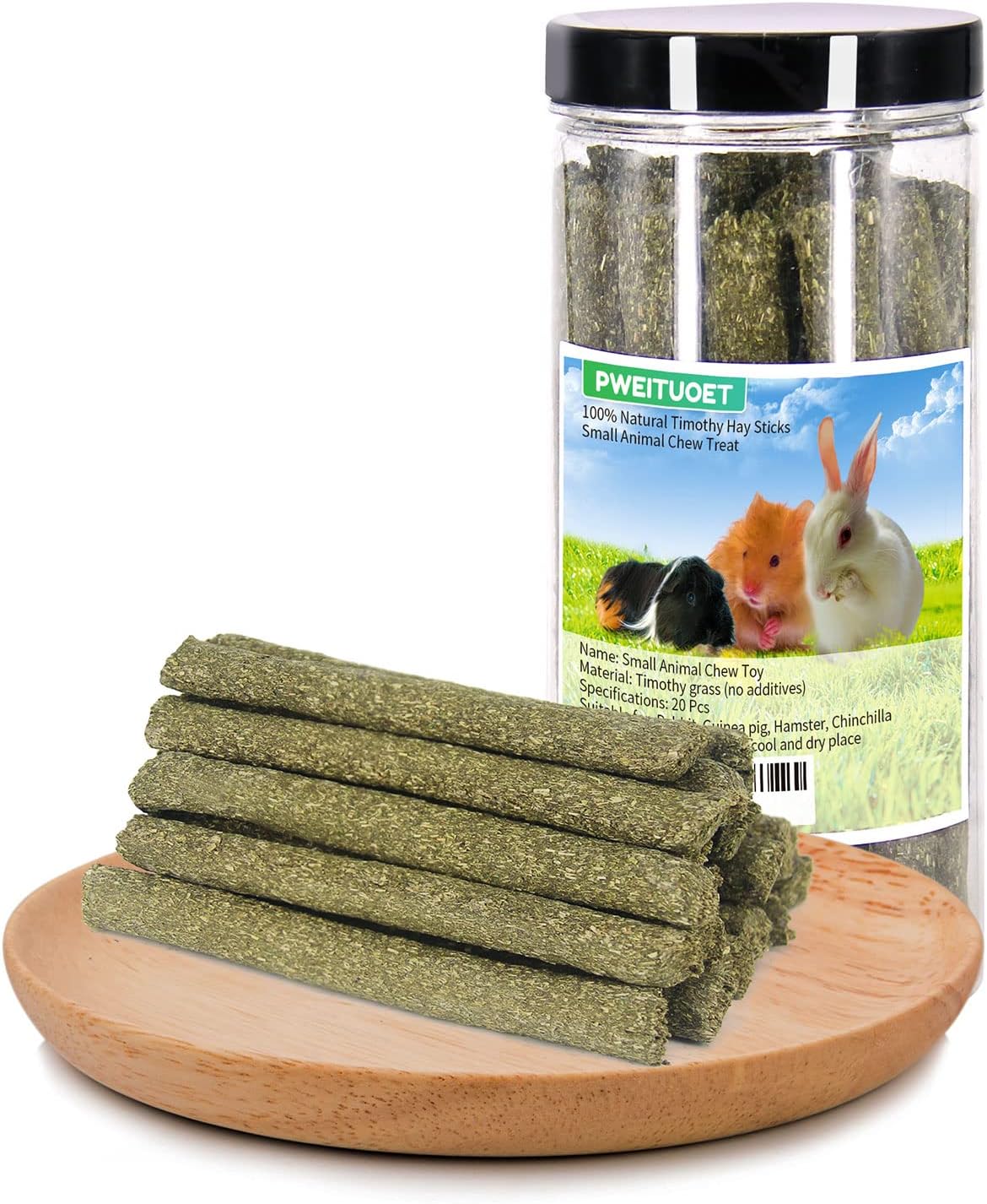 Pweituoet 20 Pcs Timothy Hay Sticks, Rabbit Chew Toys for Bunnies Chinchillas Guinea Pigs Hamsters