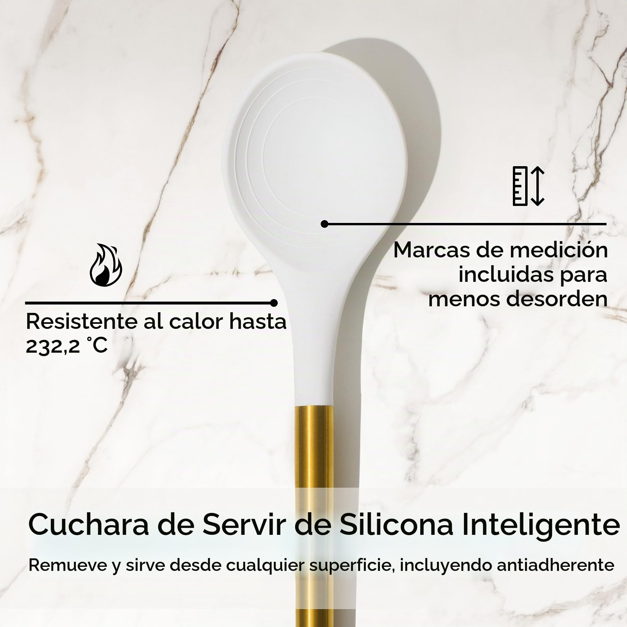 Styled Settings White and Gold - Juego de utensilios de cocina de silicona de 6 piezas con espátula, batidor, pinzas, cuchara y volteador, antiadherentes, sin BPA, accesorios de cocina dorados