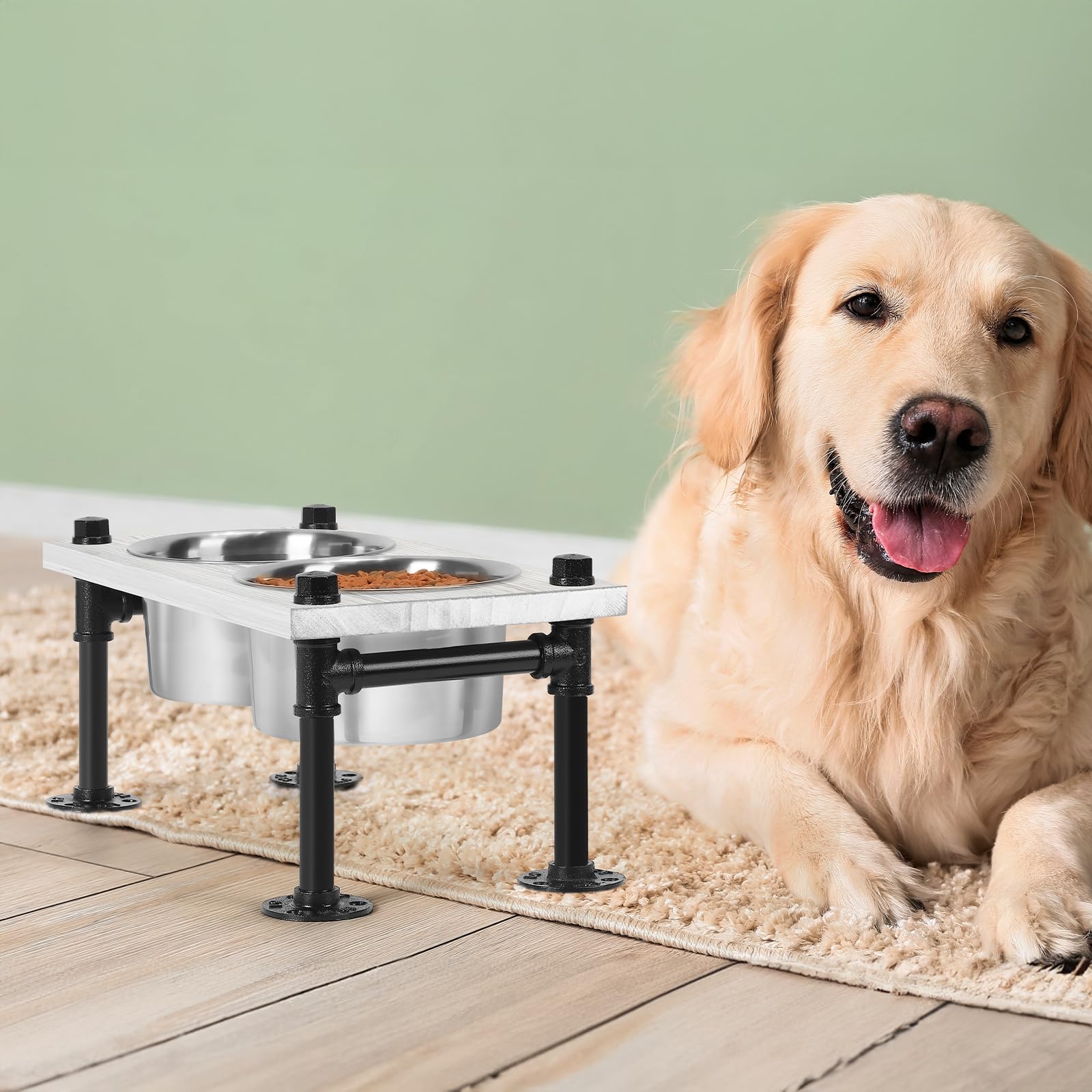 HIKINGO Elevated Dog Bowl Stand Set – Mess-Proof Raised Dog Bowls With Stainless Steel Bowls & Splash Drawer