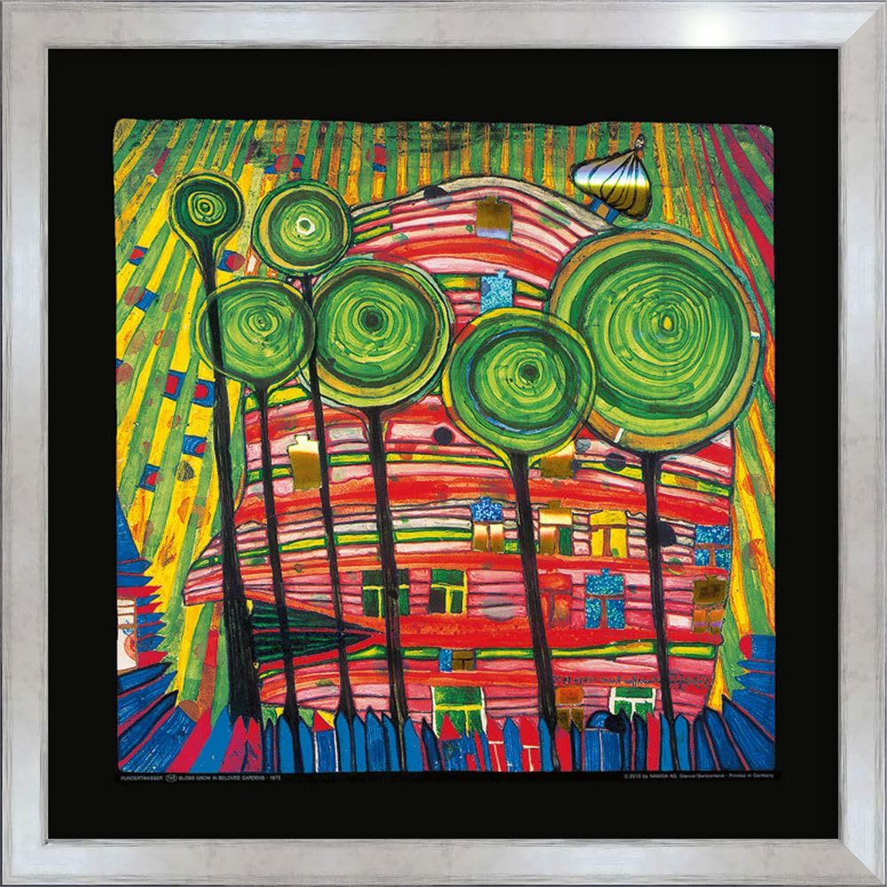 artissimo Premium-Kunstdruck gerahmt 53x53 cm AG4683 – Friedensreich Hundertwasser Dingsdas wachsen in geliebten Gärten – Bild mit Rahmen, Wandbild, Poster, Wanddekoration