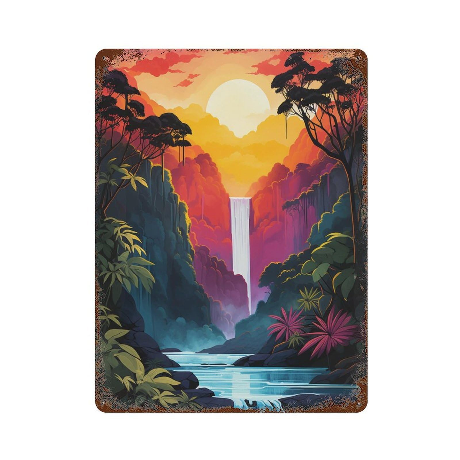 Amazon Sunset Serenity Rust Effect Tin Sign 15.7"x11.8", Rustic Home Decor for Cafe, Home Bar And Lounge Decor