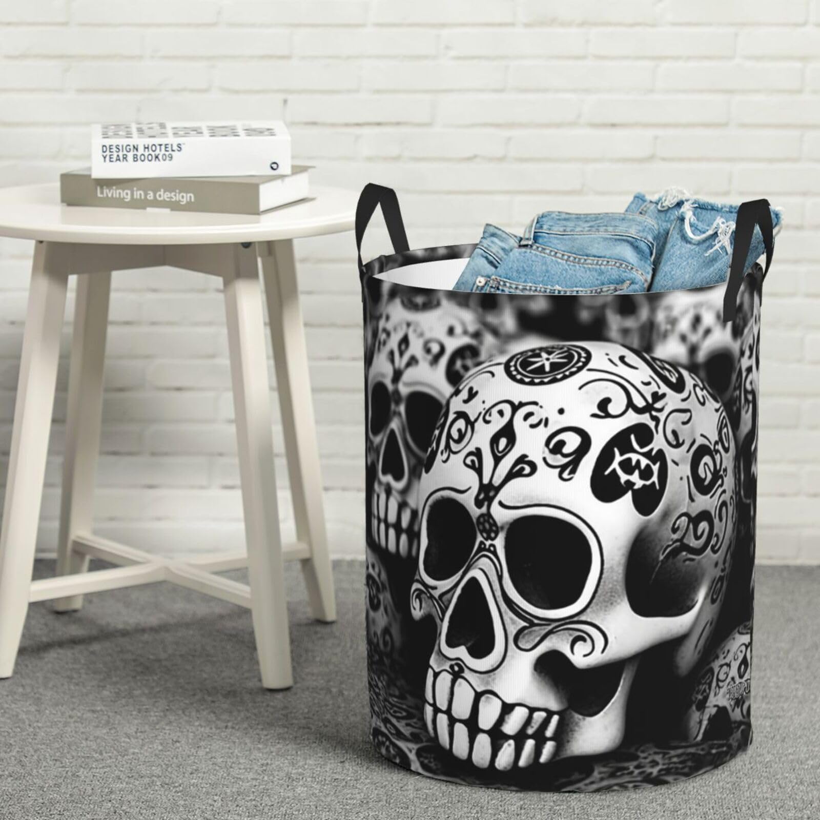 Panier à linge pliable et imperméable avec poignées crânes