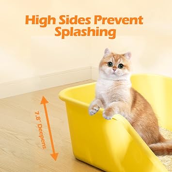 SpaceTime Large Cat Litter Box with High Sides,Cat Boxes for Indoor Cats,Cat Litter Pan for Kitty,Litter Box with Low Entry,Easy to Clean,Anti-Splashing(Grey-Yellow)