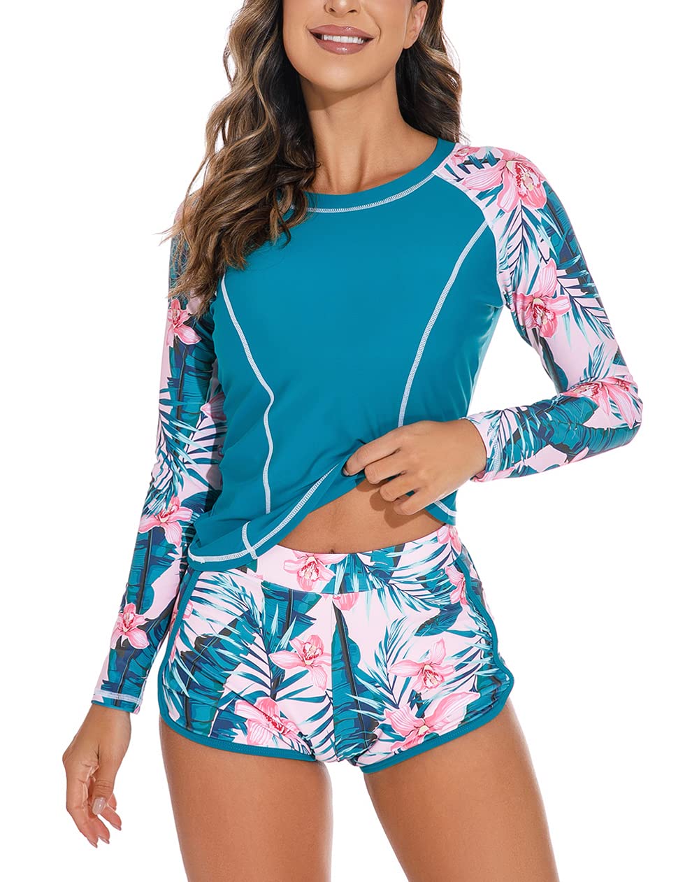 Photo 1 of YATEEN Women's Long Sleeve Rash Guard Two Piece Swimsuit