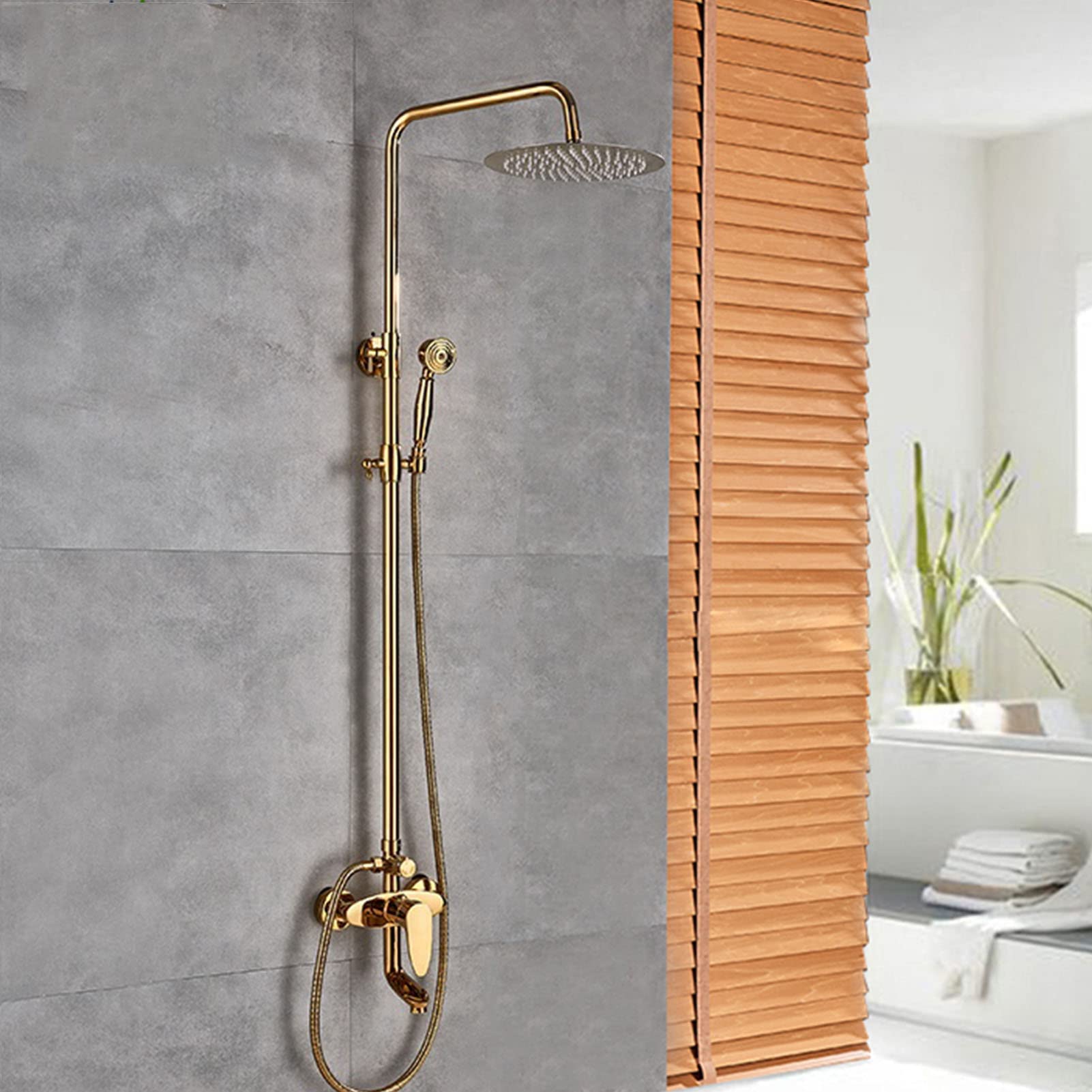 AYCDL Shower Faucet Set Gold, 8" Rainfall Shower Head with Handshower, Swivel Tub Spout, Bath Shower Mixer Tap, Single Handle Wall Mounted Shower System