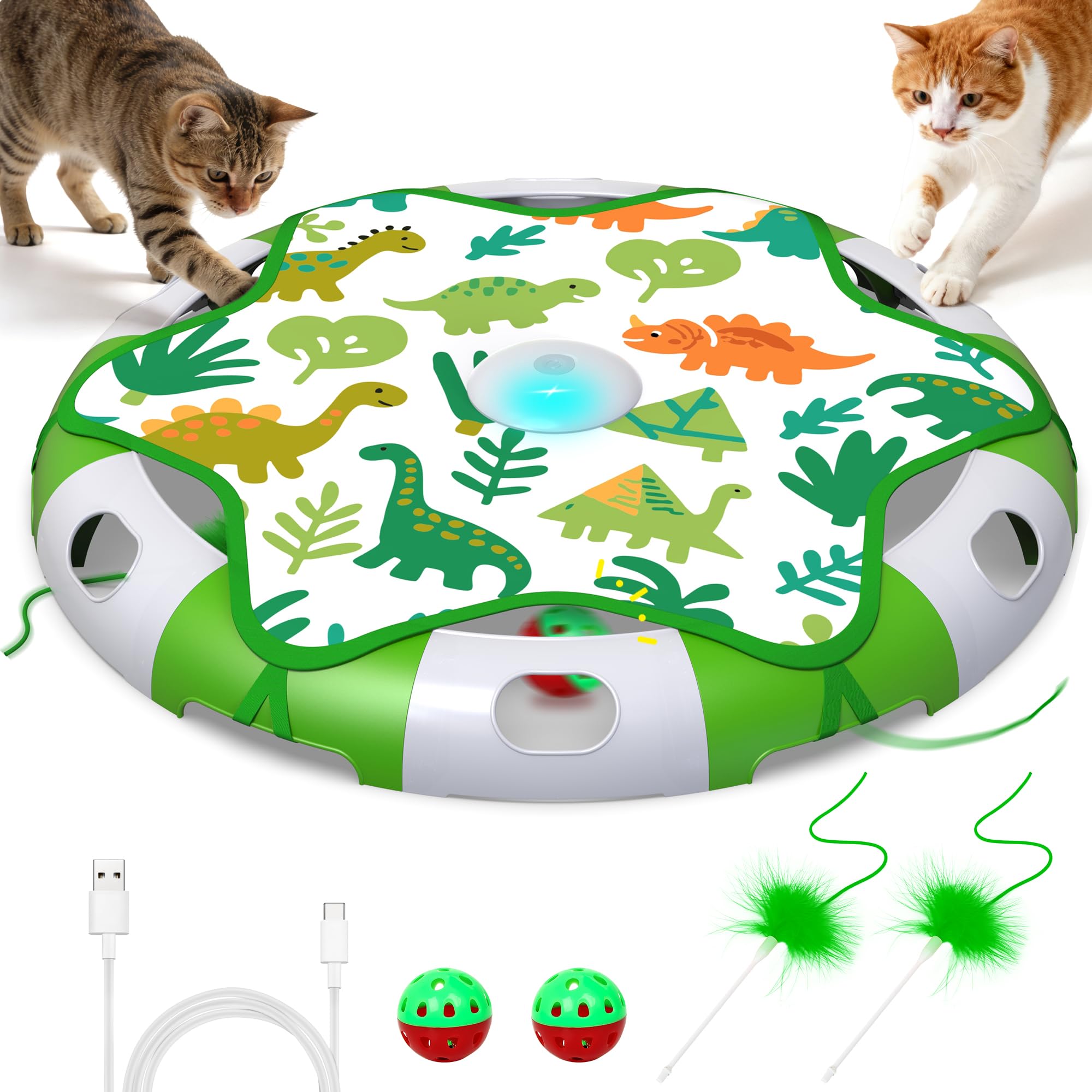 Jouet Interactif pour Chat, Jouet Chat Automatique Rechargeable, Jeux Chat avec Plume Mobile & Chant d'Oiseau & Clochette Chat, Jouets d'Intérieur pour Chatons et Chats Adultes
