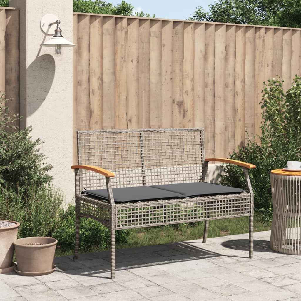 Banco de jardín con cojín gris polirratán madera de acacia balcón