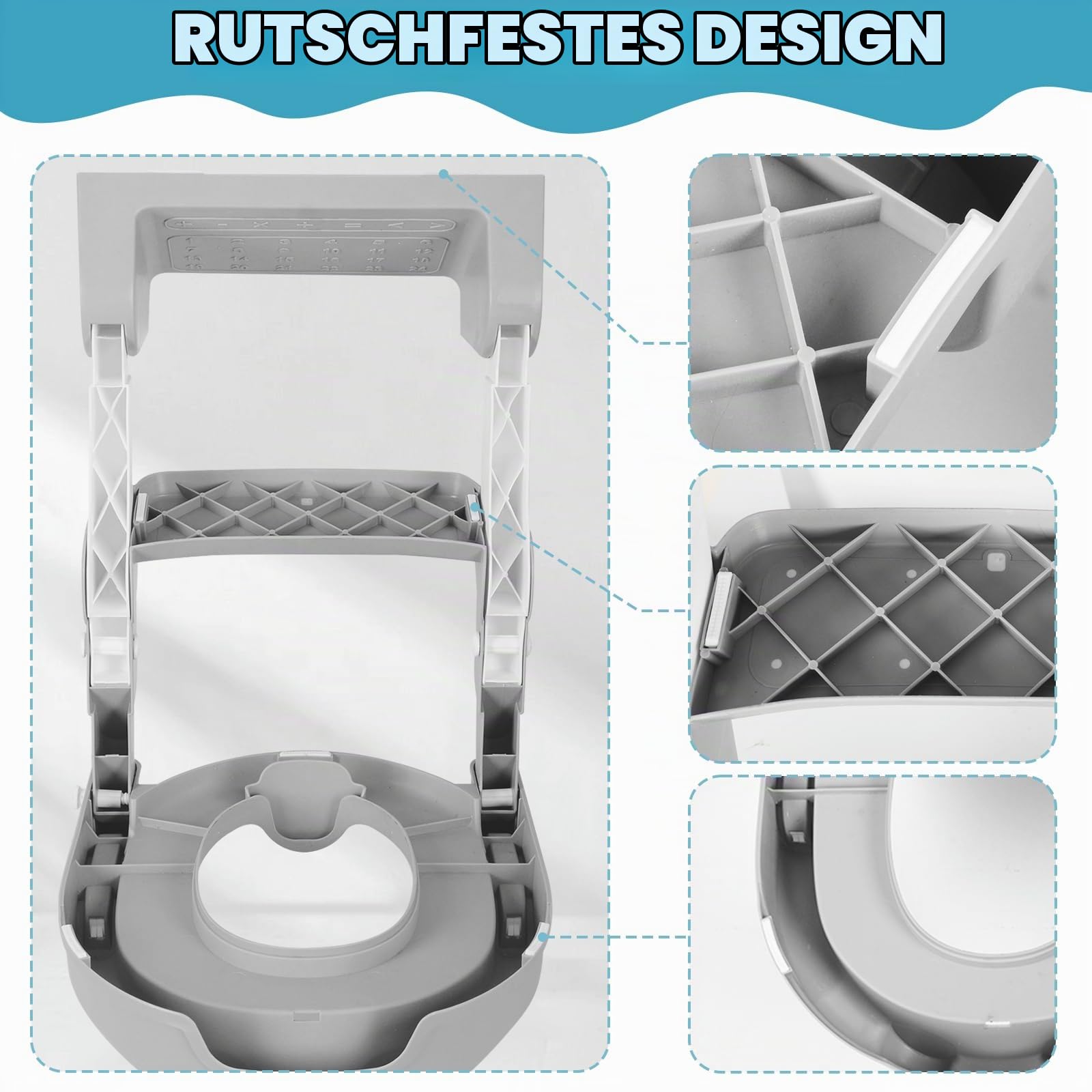Toilettensitzverkleinerer für Kinder, 2 in 1 Toilettensitzverkleinerer für Kinder, Toilettensitz mit Stufen, Toilettenadapter mit PU-Kissen, Spritzschutz und rutschfestes Sauberkeitstraining