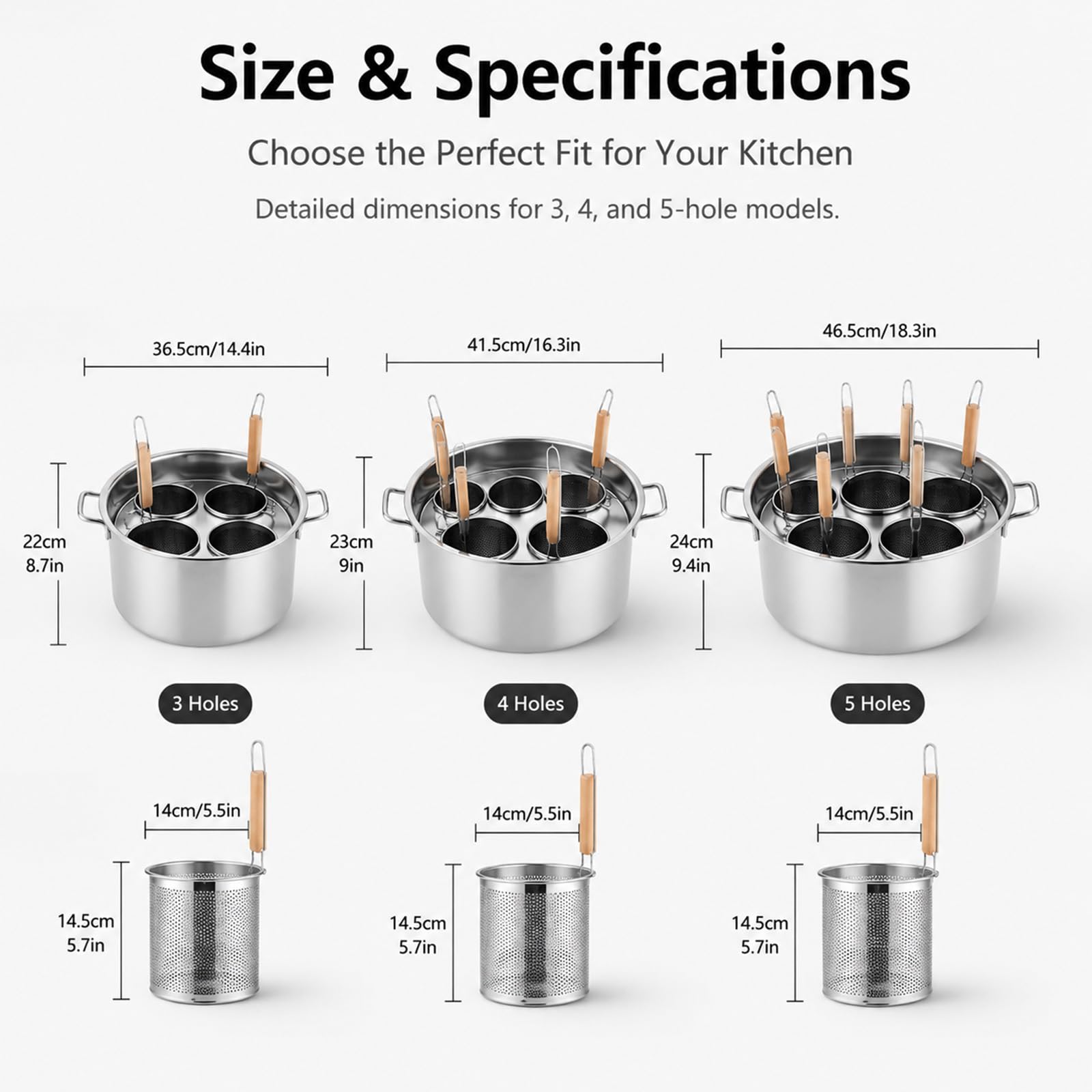 RSBFER Set di cuocipasta in Acciaio Inox con cestelli scolapasta – Cuocere, Sollevare e scolare Facilmente – Pentola a 3/4/5 Scomparti per Pasta, tagliatelle e Gnocchi – Cucine Professionali,5 Hole