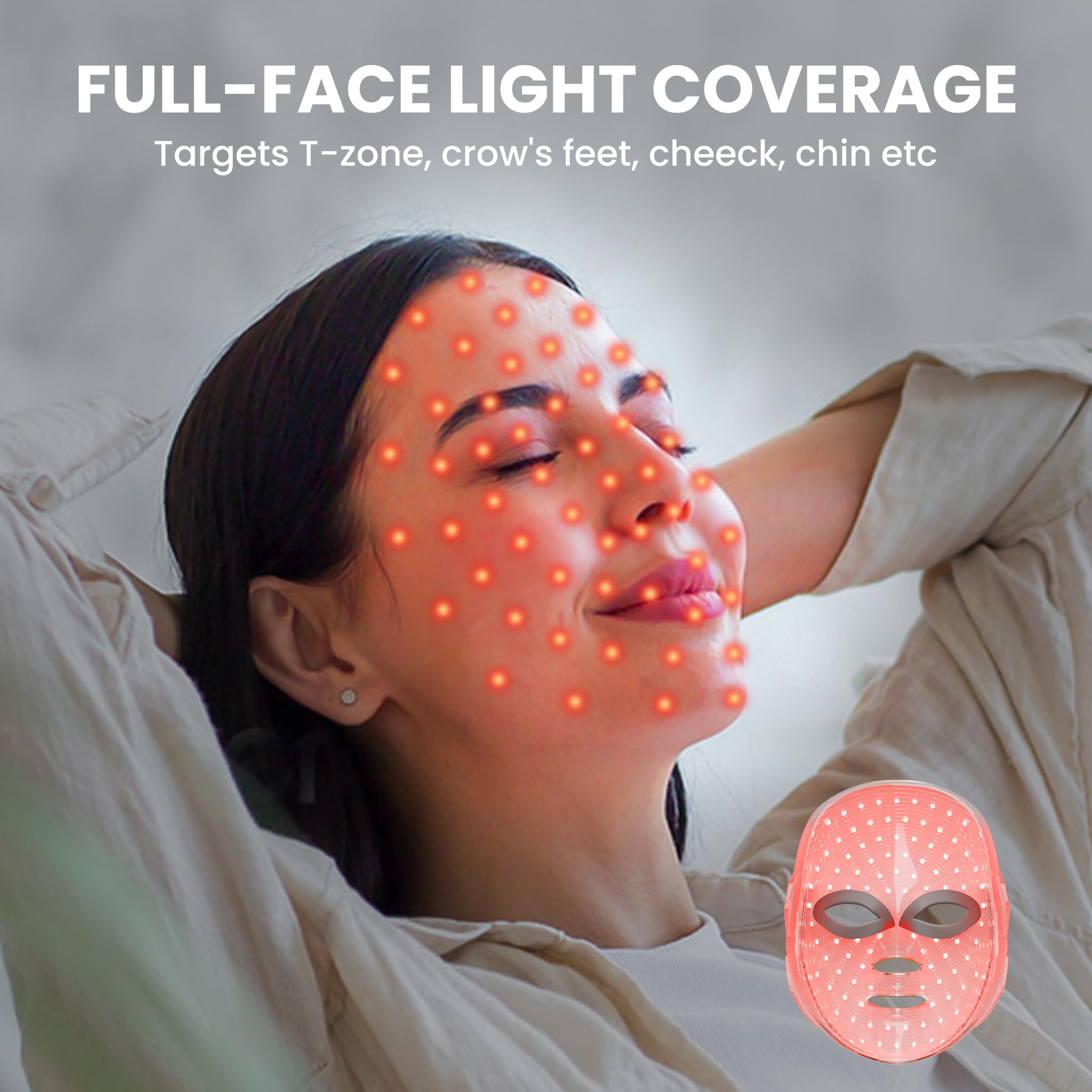 7-1 Colors Red Light Therapy For Face，LED Facial Skin Care Mask,Red Light Mask for Face, LED Facial Mask Light,Salon or Home,White.