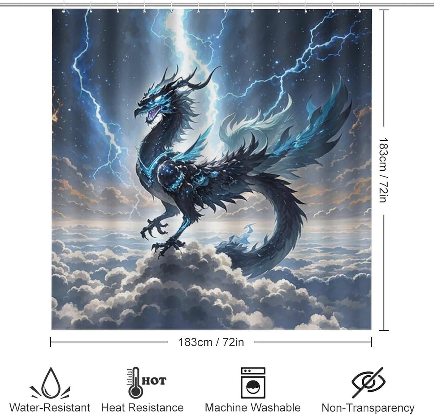 Flying Dragon Shower Curtain Set 4 Piece, Non-Slip Bath Mat with Toilet Lid Cover and Waterproof Shower Curtain with 12 Hooks, Complete Bathroom Set for Home Decor
