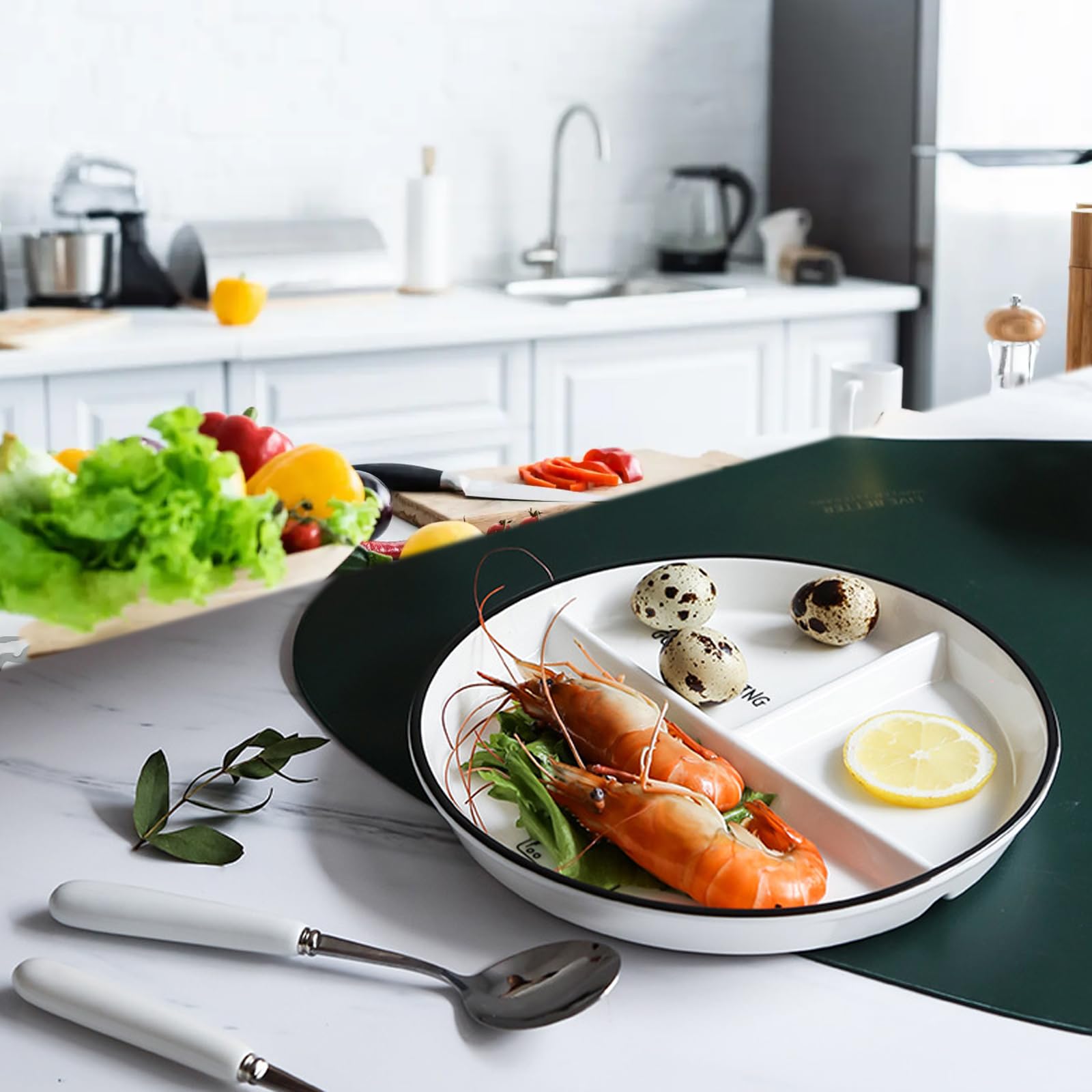 Hoshisea Keramiek 3 Compartiment Plaat, keramiek Dinerborden, Keramisch Verdeeld Dinerbord, voor Picknickdiners voor Volwassenen En Kinderen, Magnetron En Vaatwasmachinebestendig(Romig geel