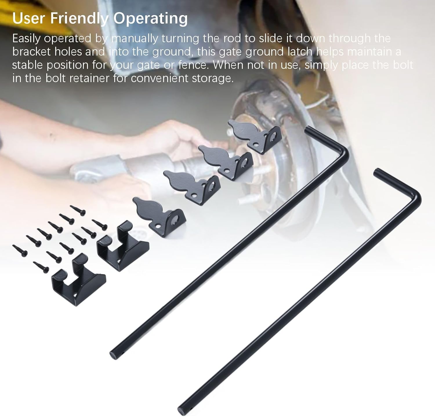 18 Inch 2 Set Cane Bolt Gate Drop Rod, Heavy Duty Gate Ground Latch, Carbon Steel Fences Gates Stopper Hardware for Wood Metal PVC Gates Double Doors