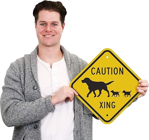 Miniatura 2 de SmartSign - K-9024-EG-12x12 "Caution Dog Xing" Señal de cruce | 12" x 12" 3M Aluminio reflectante de grado de ingeniero negro sobre amarillo