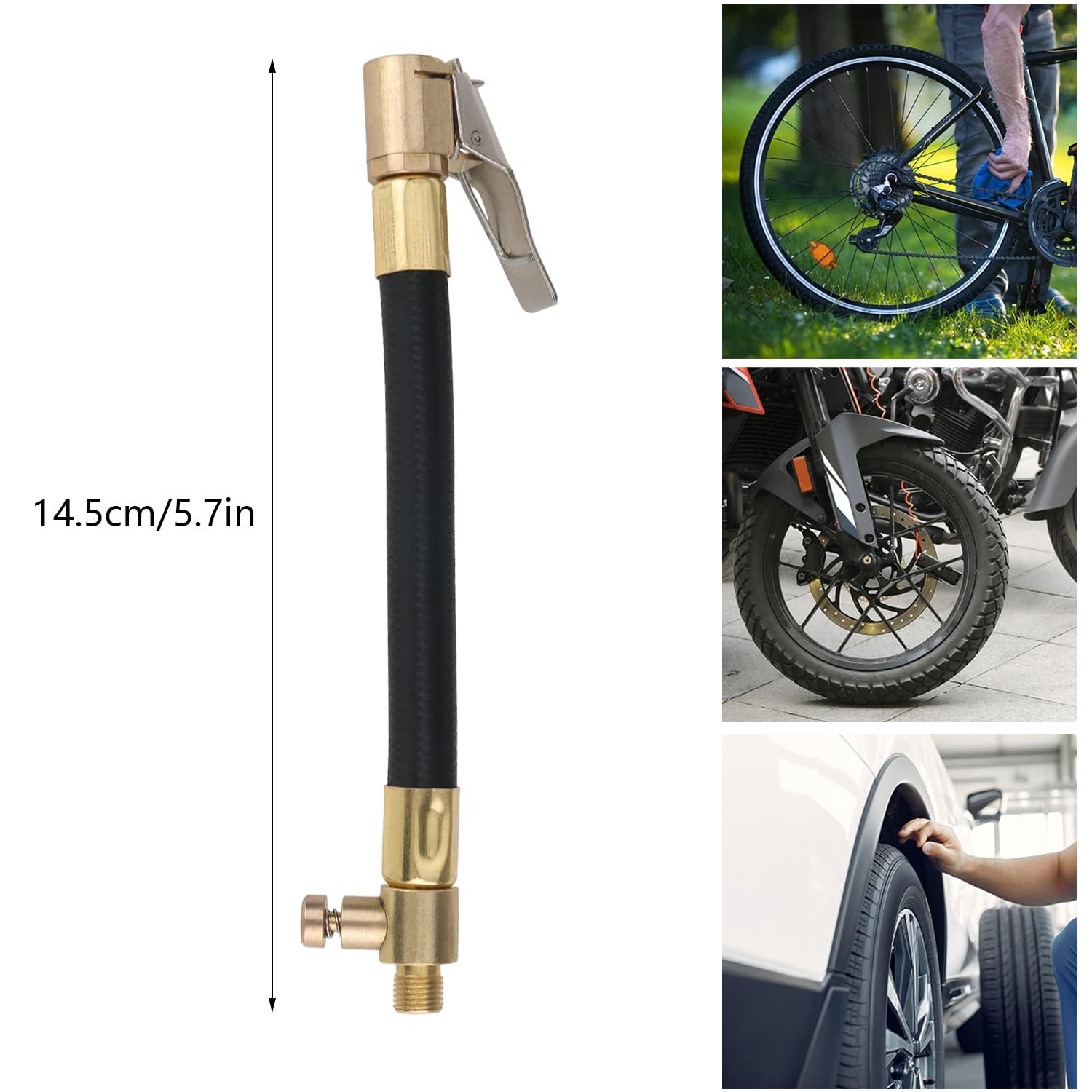 Adattatore Gonfiatore Pneumatici Auto Filettato - Tubo Flessibile 80cm, In Rame E Gomma - Foto 5