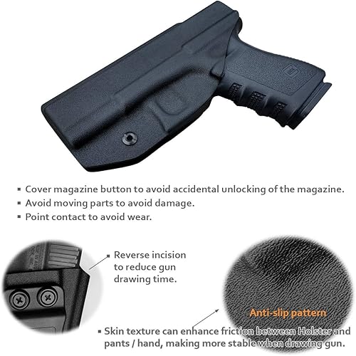 Miniatura 4 de IWB Funda de cuero Kydex compatible con Glock 19 19X 25 44 45 (Gen 3 4 5)  Glock 23 32 (Gen 3 4) Pistola - Cintura interior oculta para G19 G19X G23