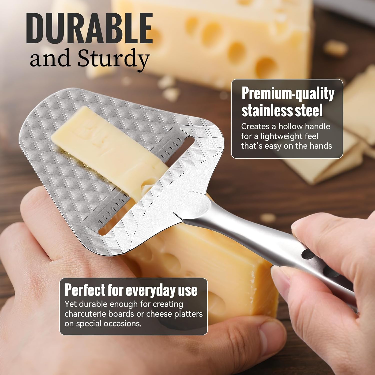 Premium Cheese Slicer & Butter Slicer Set – Multi-Functional Handheld Slicers for Mozzarella, Cheddar, Gruyere, Soft Cheese, Butter & Fruits – Ergonomic Grip, Non-Stick & Dishwasher Safe