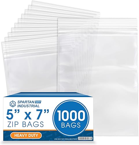 Miniatura 1 de Spartan Industrial - Bolsas de polietileno de plástico transparente con cierre de cremallera de 5 x 7 pulgadas (1000 unidades) de grosor de 4 mil