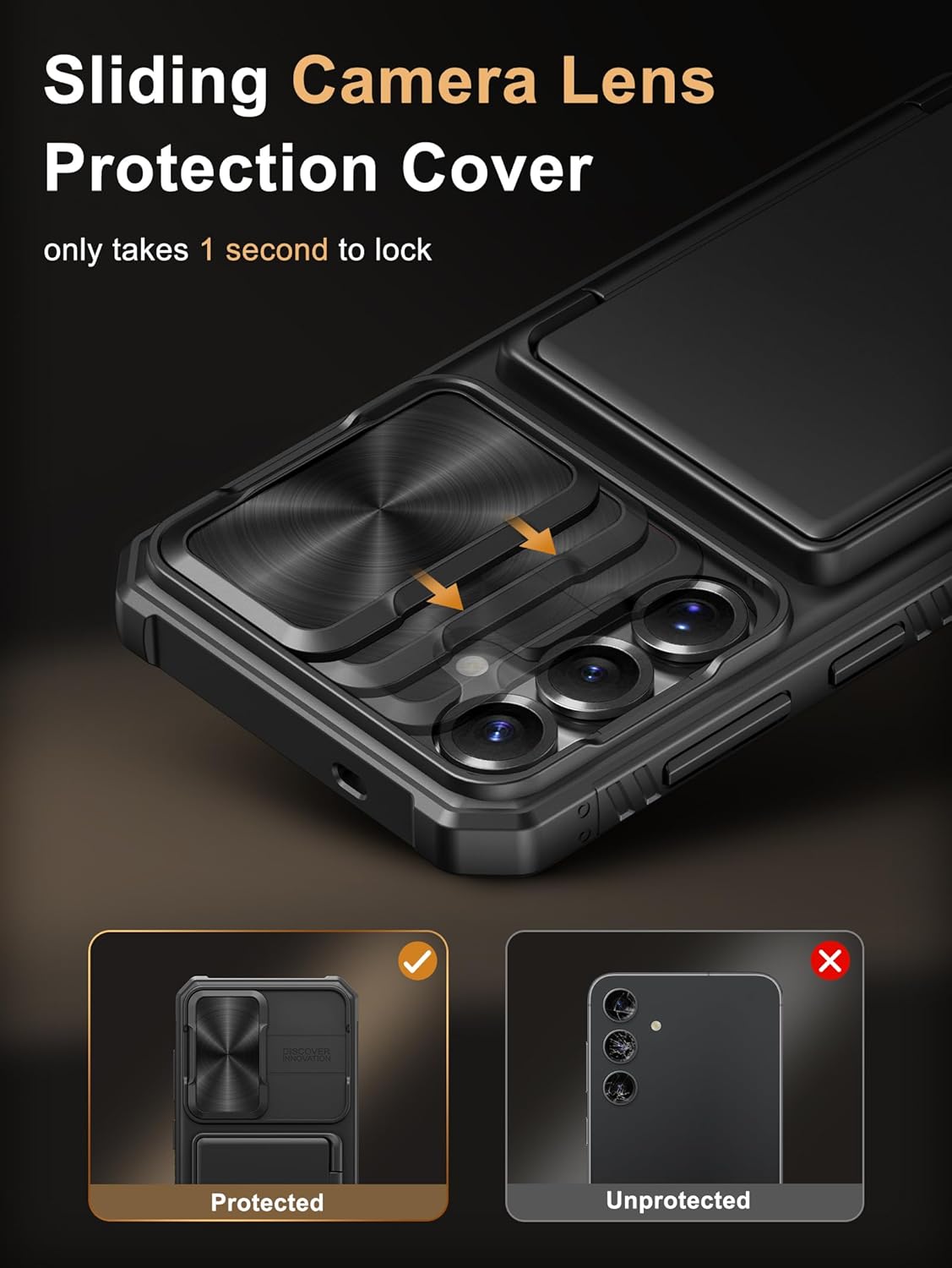 Vihibii for Samsung Galaxy S25+ Plus Wallet Case with Card Holder (4 Cards) [RFID Blocking] & Slide Camera Cover & Raised Edges Protect Screen, Shockproof Rugged Case for S25+ Plus 6.7" 2025, Black - Image 3