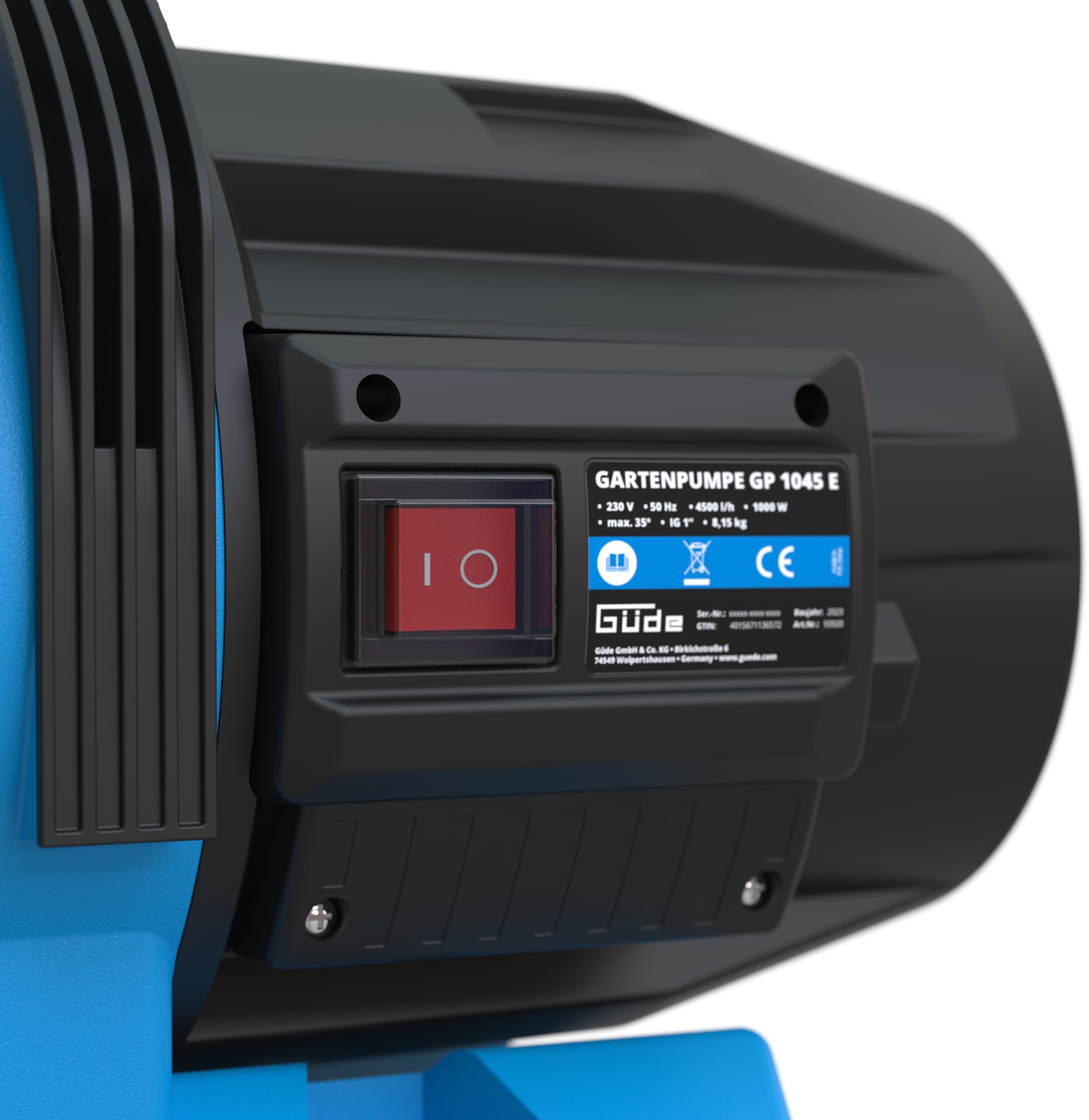 Güde Gartenpumpe GP 1045 E (1000 W, Fördervolumen: 4500 l/h, max. Förderhöhe: 45 m, max. Ansaughöhe: 8 m, Pumpengehäuse aus Edelstahl, Noryllaufrad, Thermoschutzschalter, ergonomischer Tragegriff)
