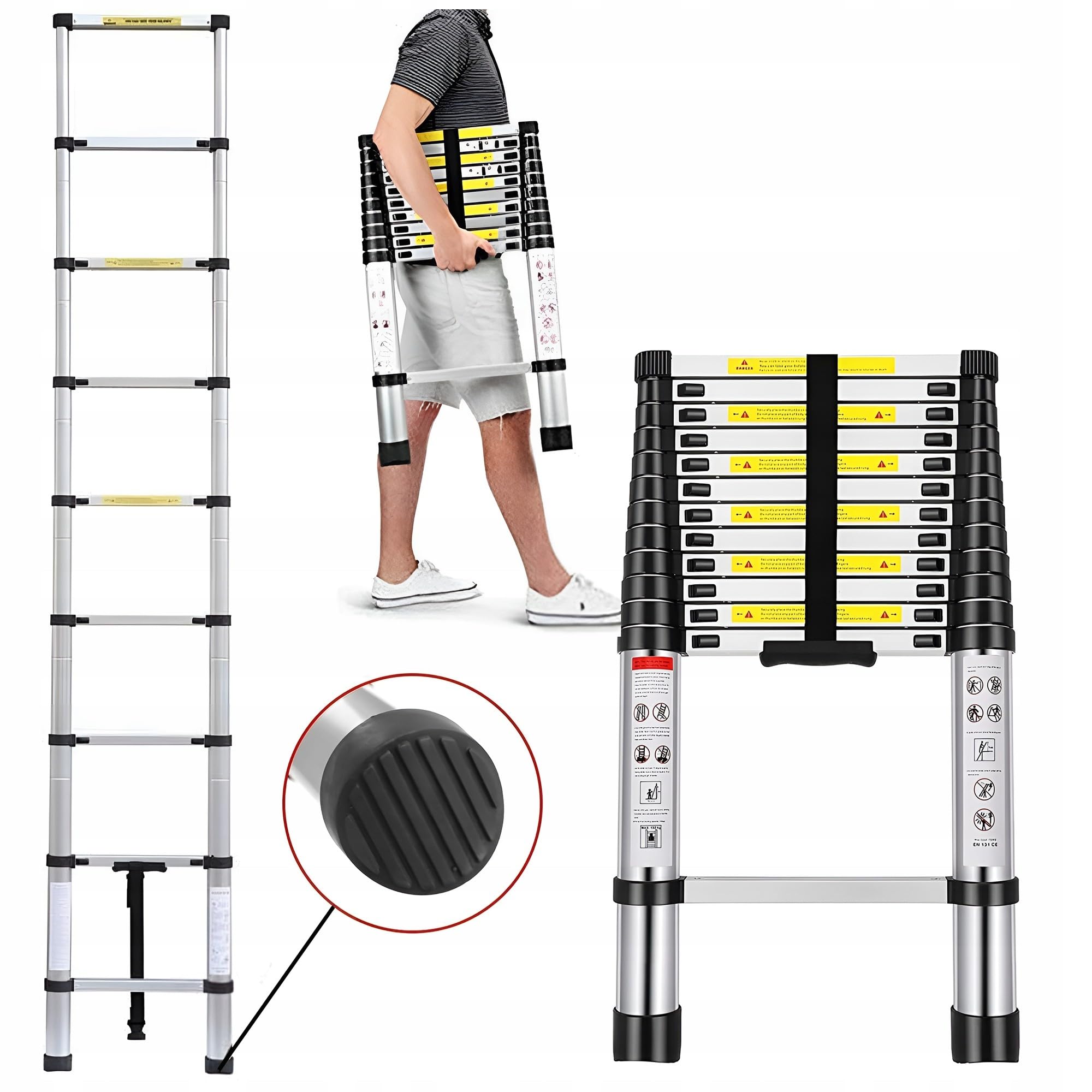 Teleskopleiter Ausziehbar aus Aluminium – 5,8m / 580cm Klappbare Anlegeleiter, rutschfeste Teleskop Leiter, Belastbar & Platzsparend, Höhenverstellbare Leiter für Haushalt & Baustelle 150kg