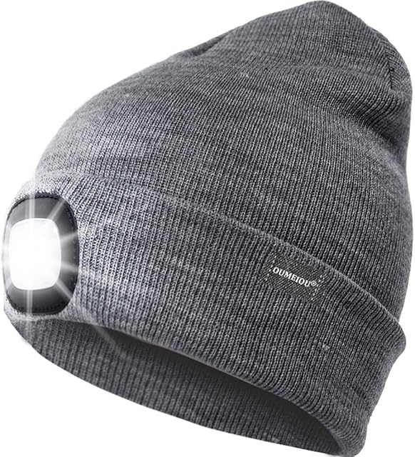 Oumeiou New Warm Bright LED Lighted Beanie Cap Unisex Rechargeable Headlamp Hat Multi-color